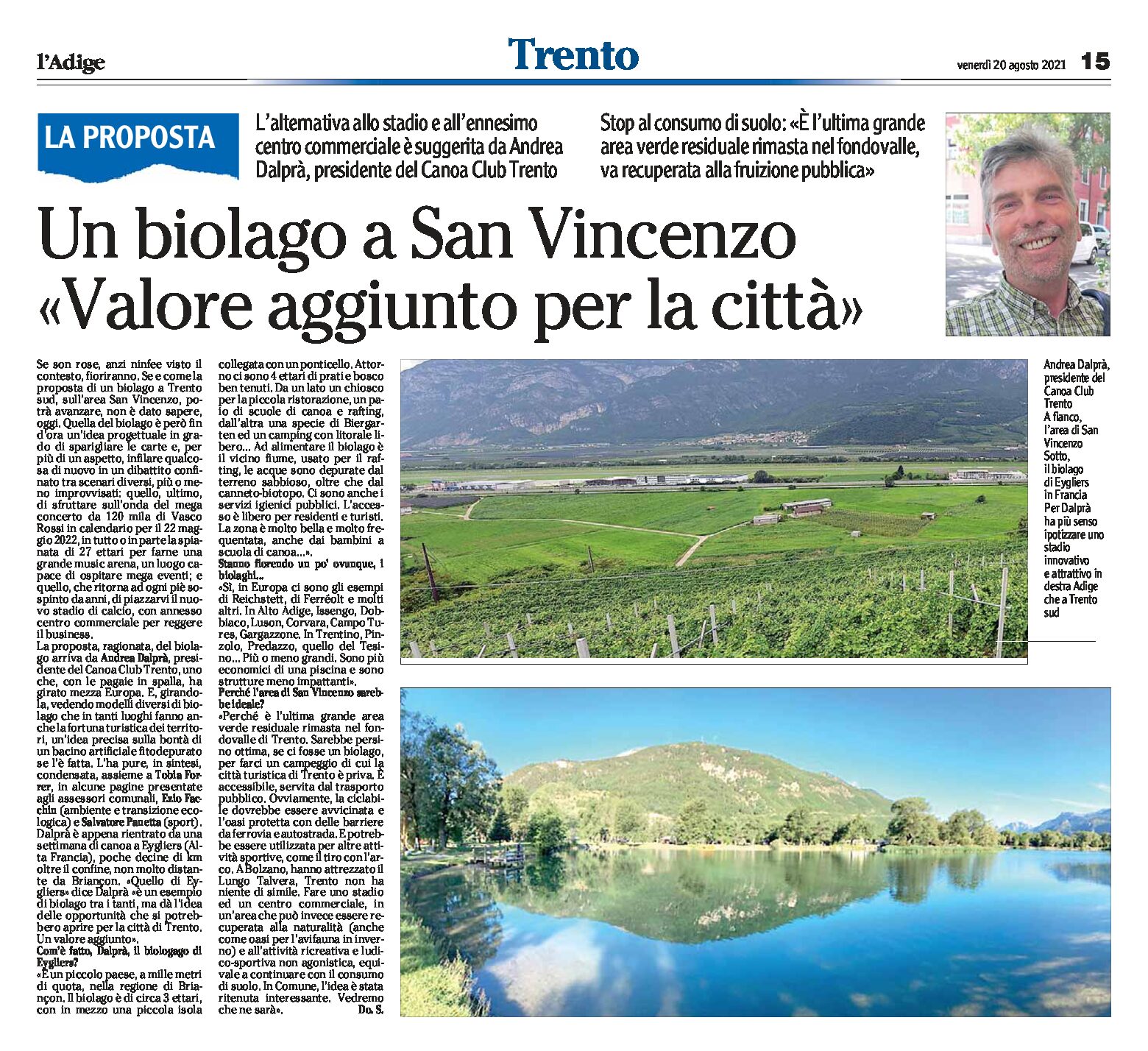 Trento, San Vincenzo: un biolago “valore aggiunto per la città”