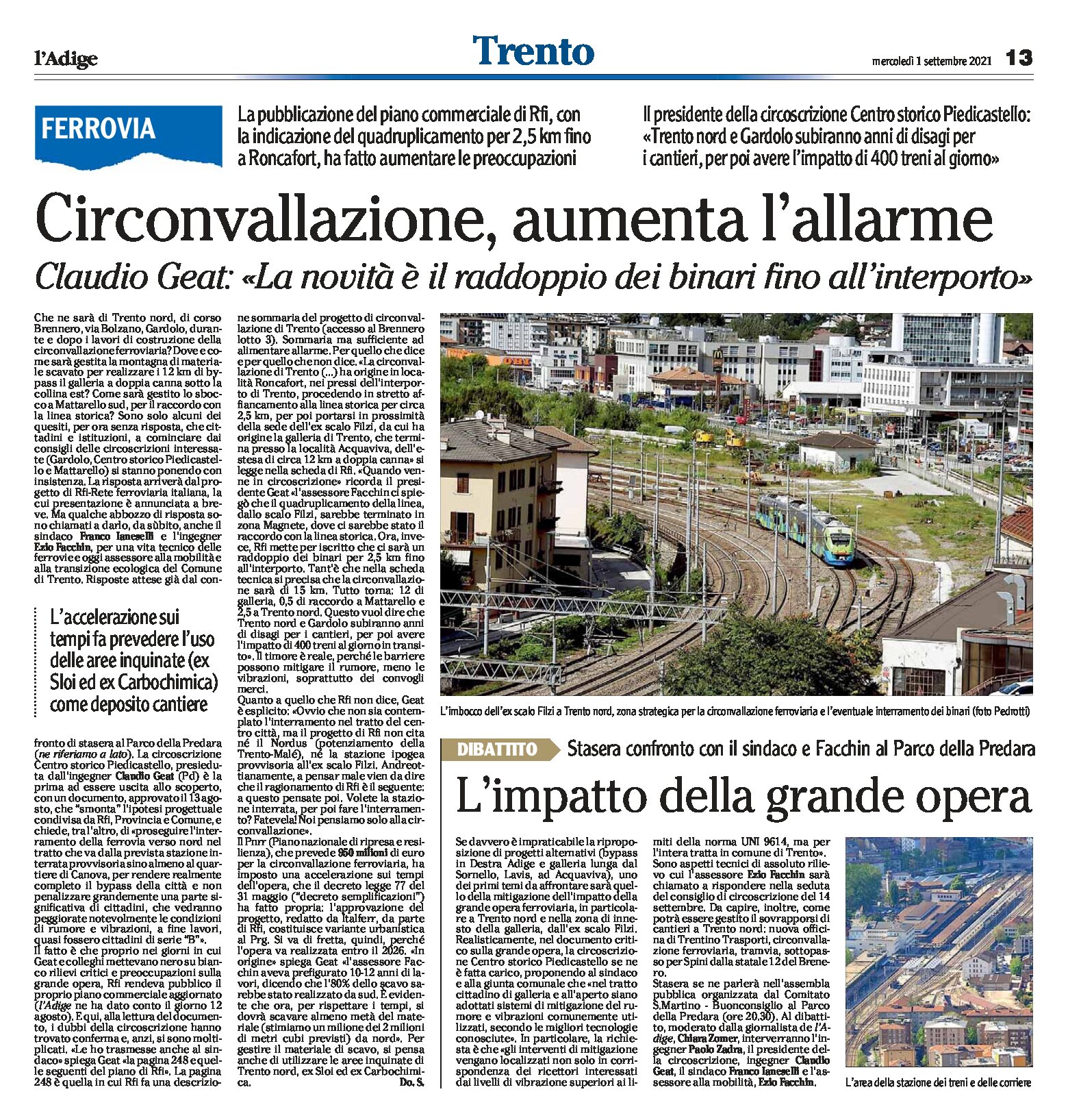 Trento, ferrovia: circonvallazione, aumenta l’allarme. Stasera confronto con sindaco e Facchin