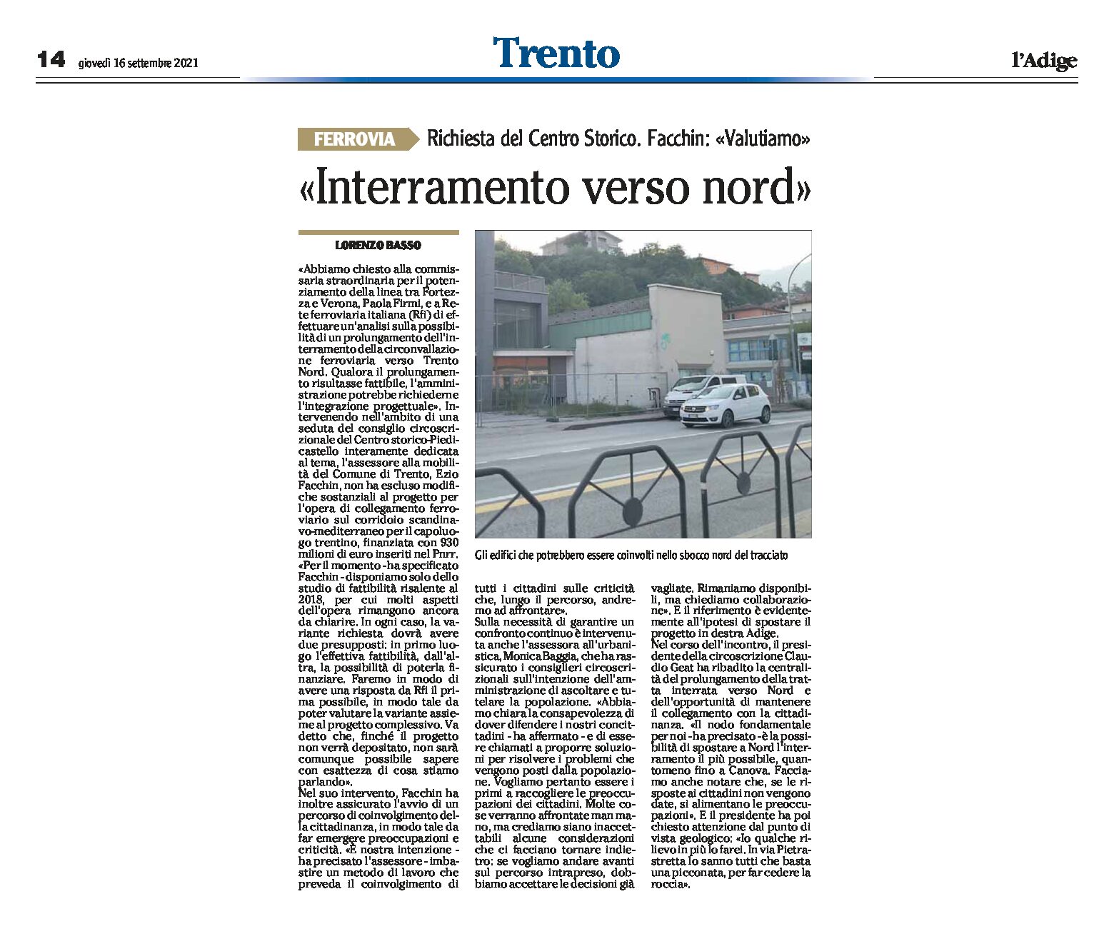 Trento, ferrovia: richiesta del Centro Storico “prolungamento dell’interramento verso nord”