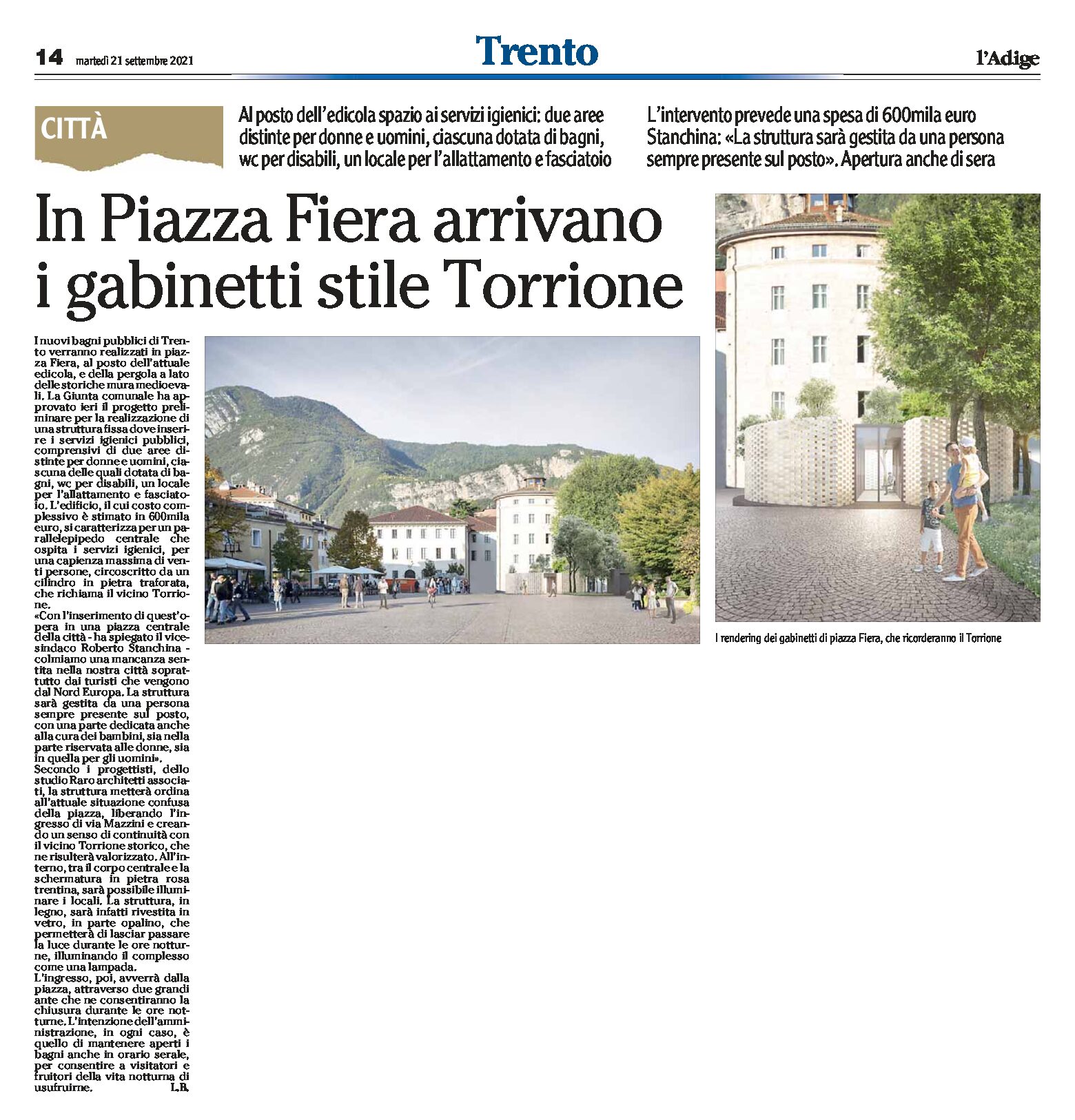 Trento: in piazza Fiera arrivano i gabinetti stile Torrione