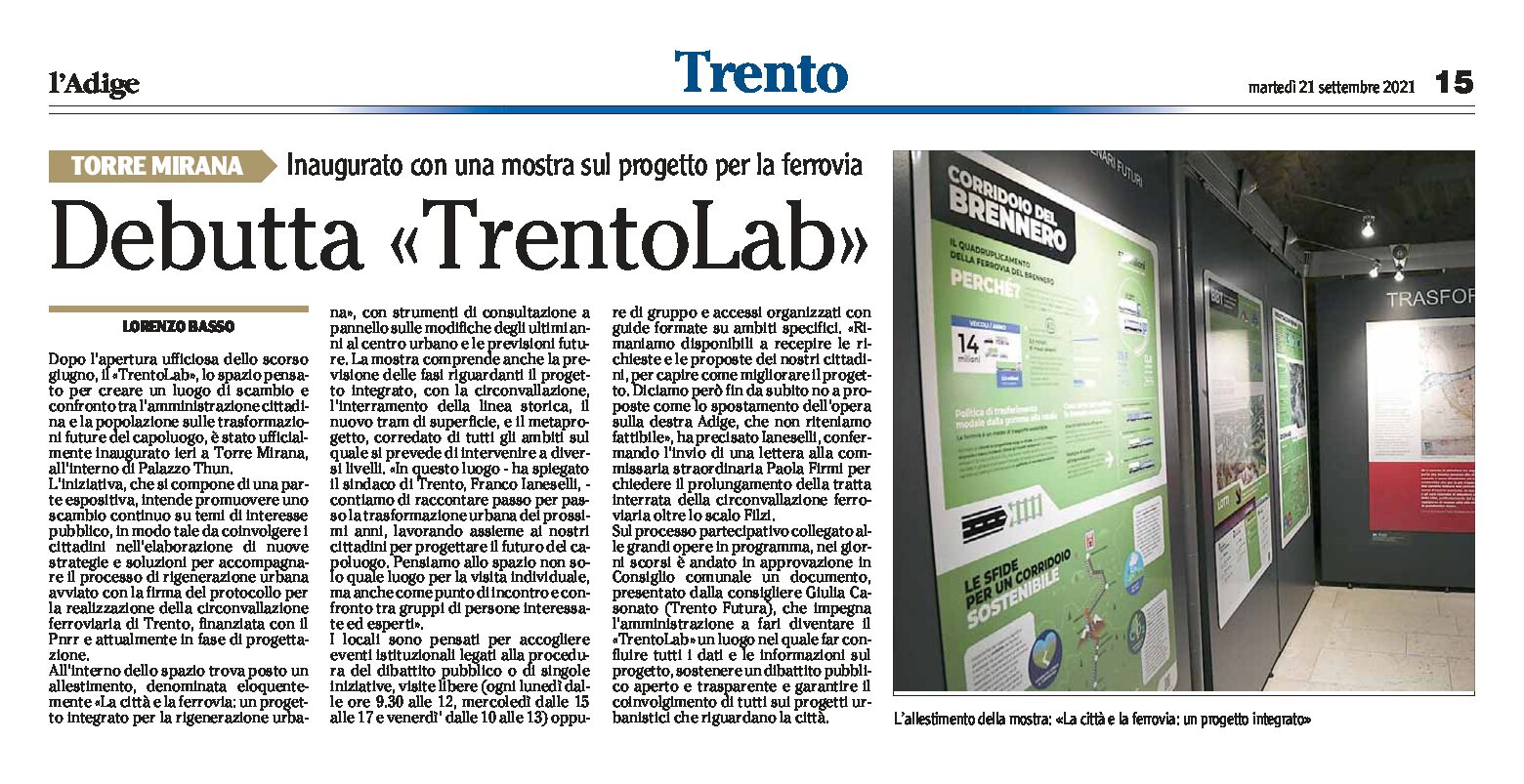 Trento, Torre Mirana: debutta TrentoLab, con una mostra sul progetto per la ferrovia