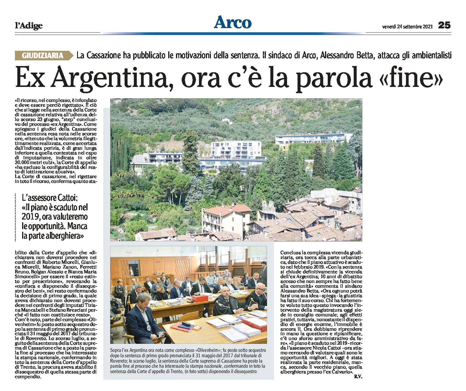 Arco, ex Argentina: reato estinto per prescrizione