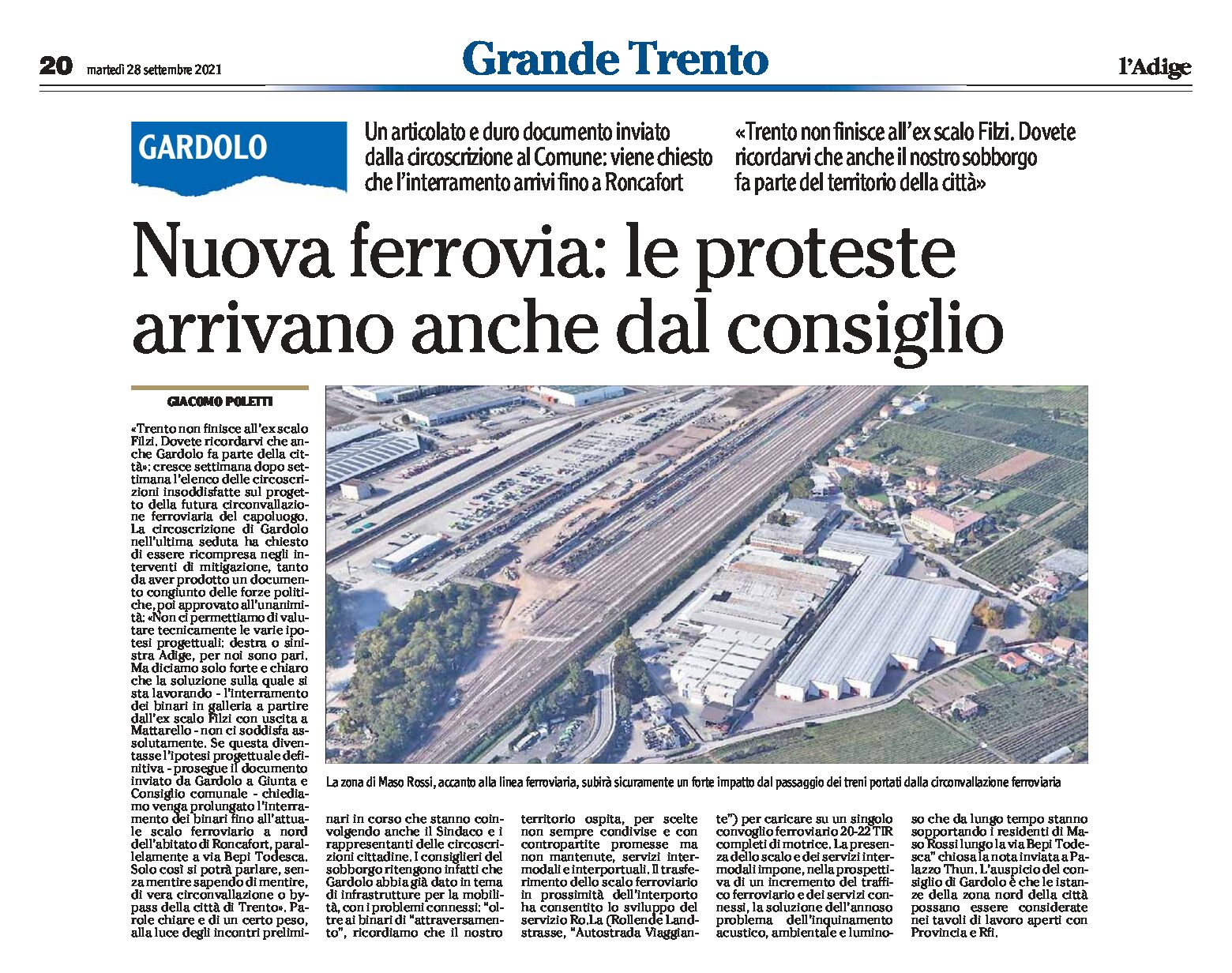 Trento, interramento: Gardolo protesta e chiede il prolungamento fino a nord di Roncafort