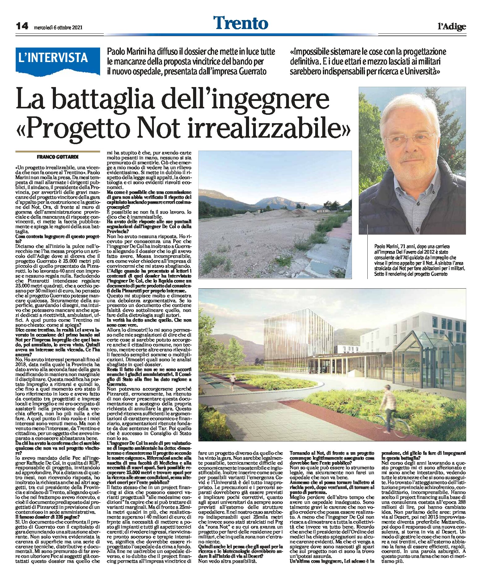 Trento: la battaglia dell’ingegnere “progetto Not irrealizzabile”. Intervista a Marini