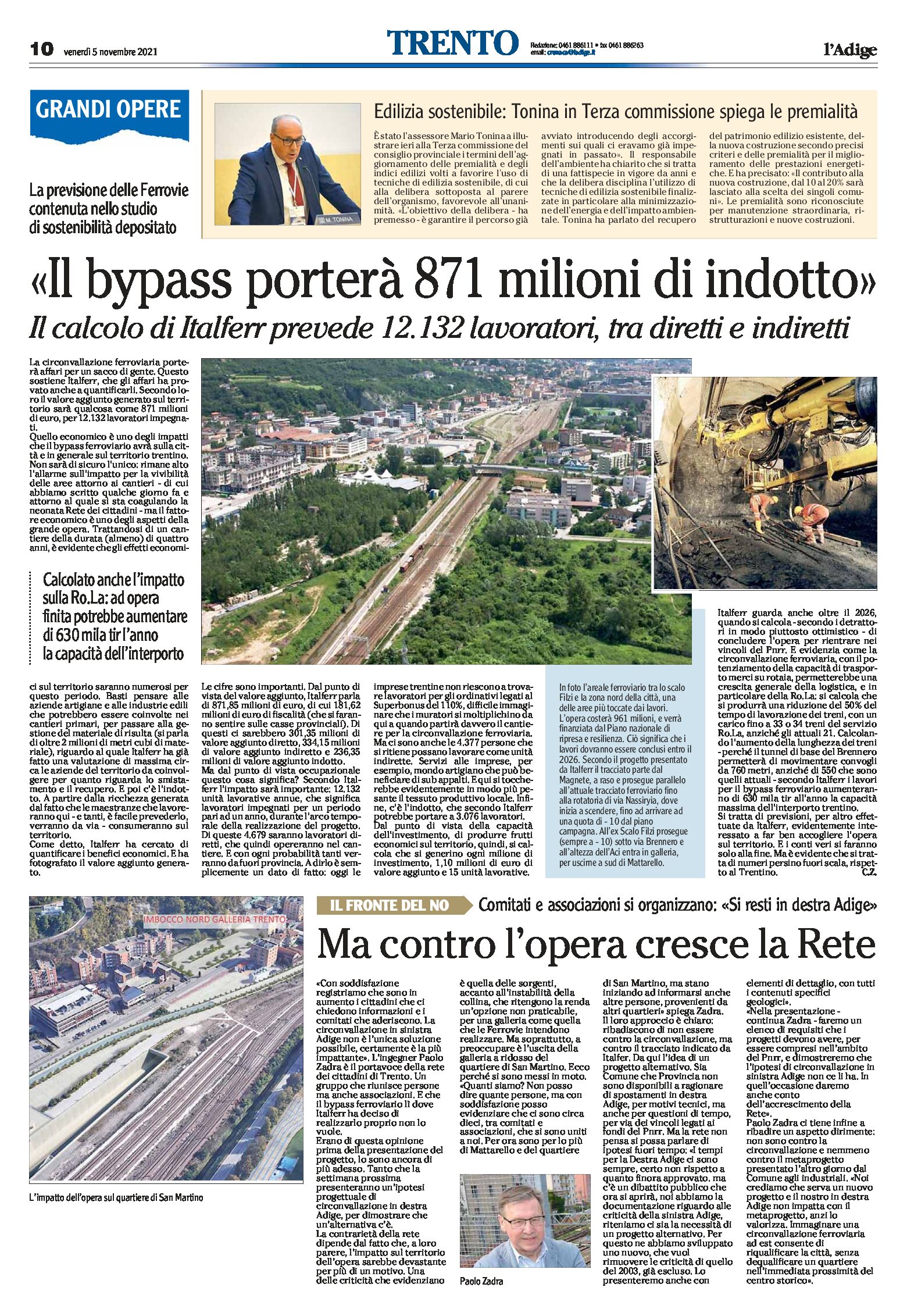 Trento, bypass: porterà 871 milioni di indotto