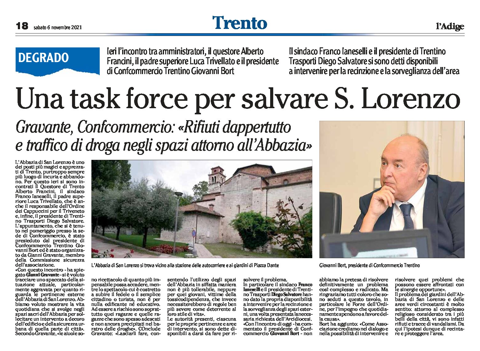 Trento, degrado: una task force per salvare San Lorenzo
