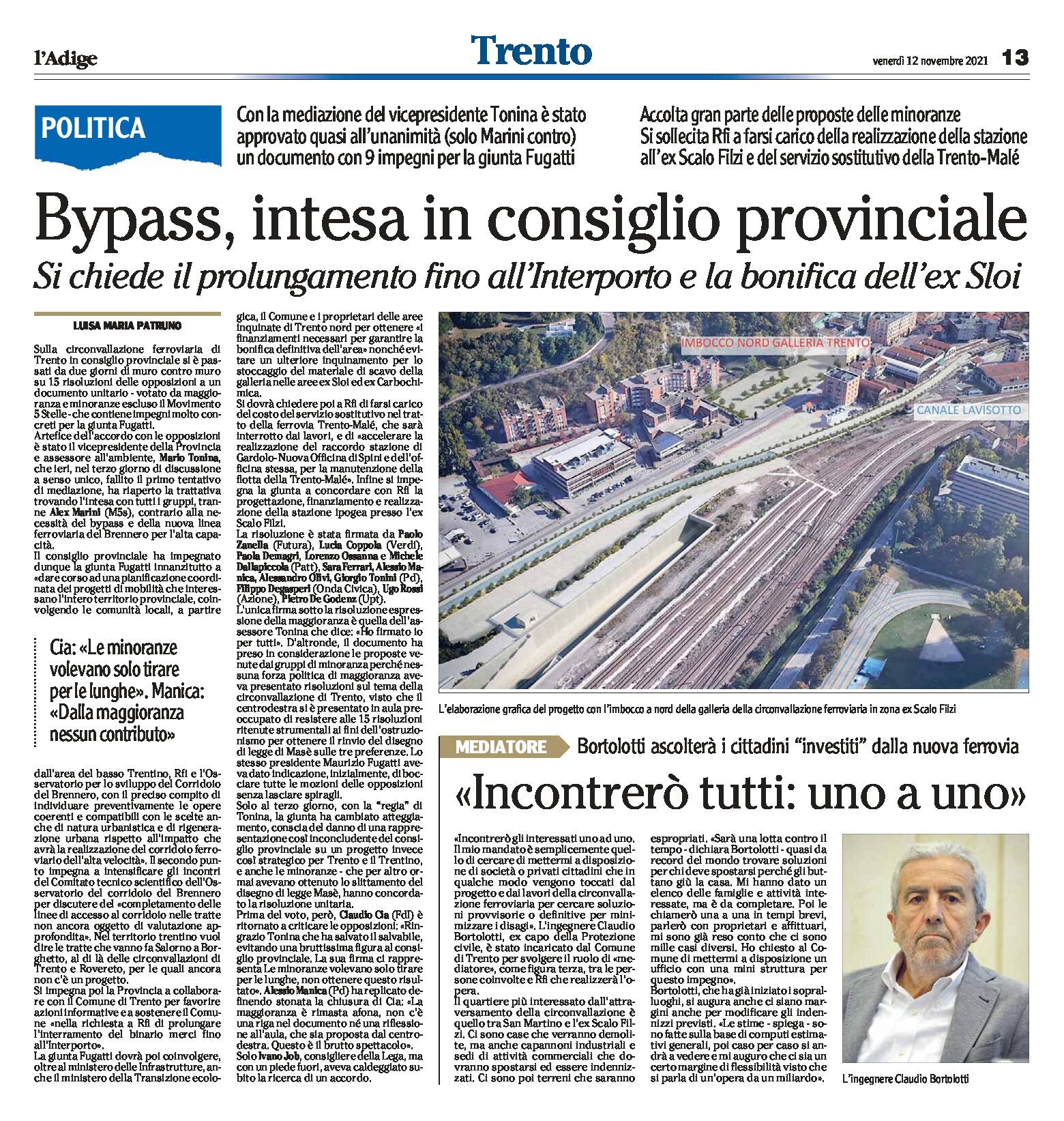 Trento, bypass: intesa in consiglio provinciale. Si chiede il prolungamento fino all’Interporto e la bonifica dell’ex Sloi