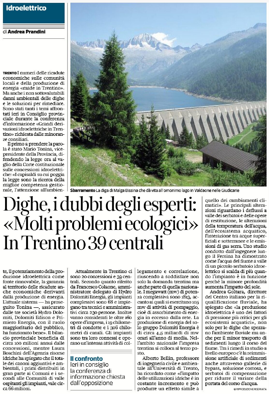 Idroelettrico: dighe, i dubbi degli esperti “molti problemi ecologici”. In Trentino 39 centrali