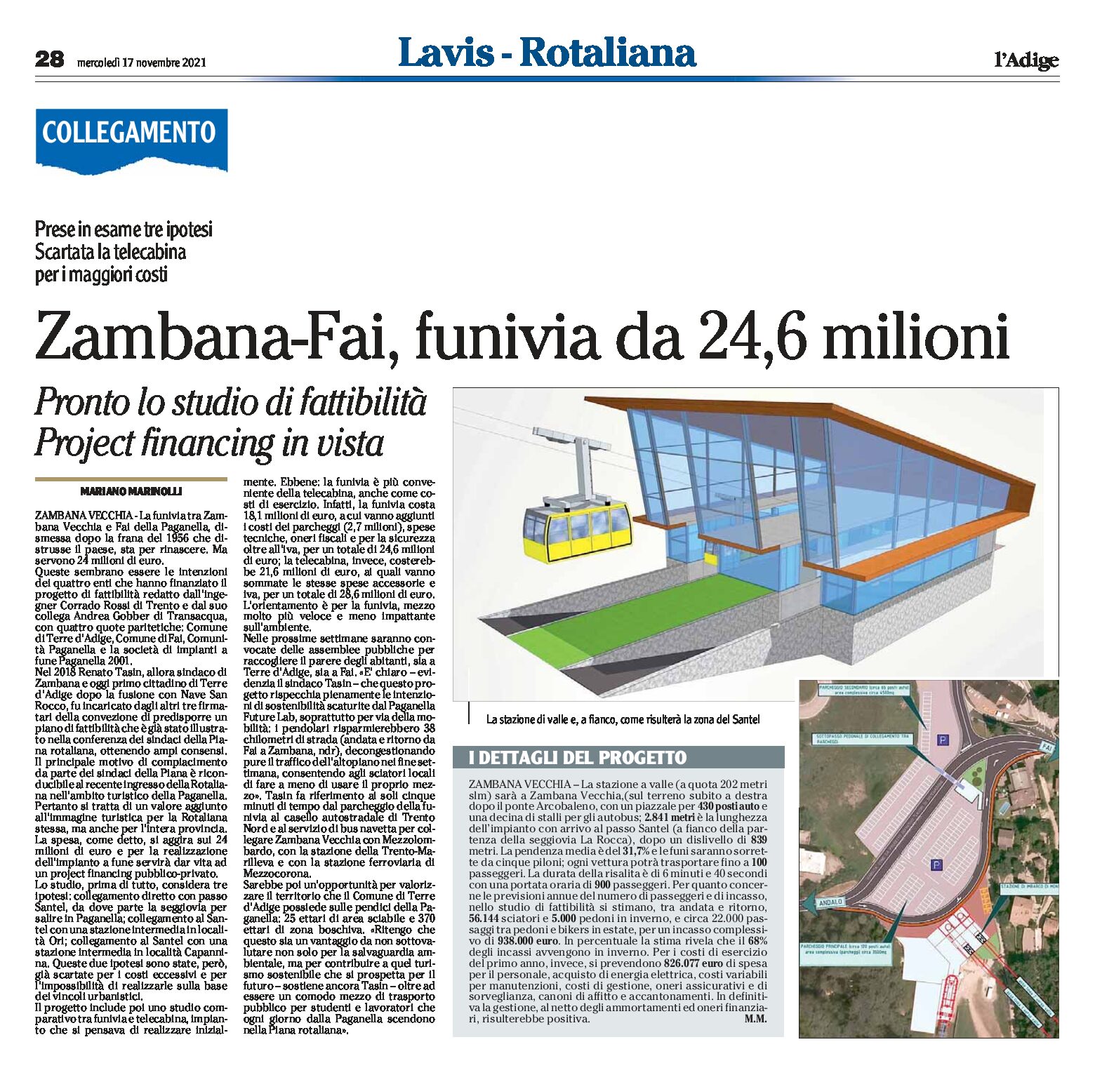 Zambana-Fai: funivia da 24,6 milioni. Pronto lo studio di fattibilità. Projet financing in vista