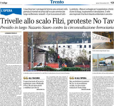 Trento: trivelle allo scalo Filzi, proteste No Tav con presidio in largo Nazario Sauro