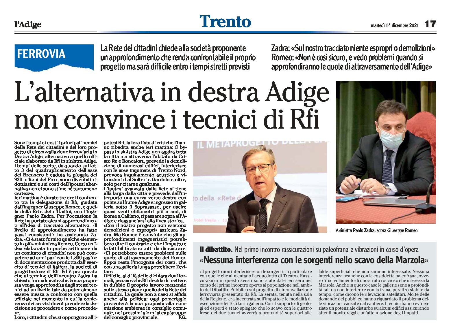 Trento, bypass: l’alternativa in destra Adige non convince i tecnici di Rfi
