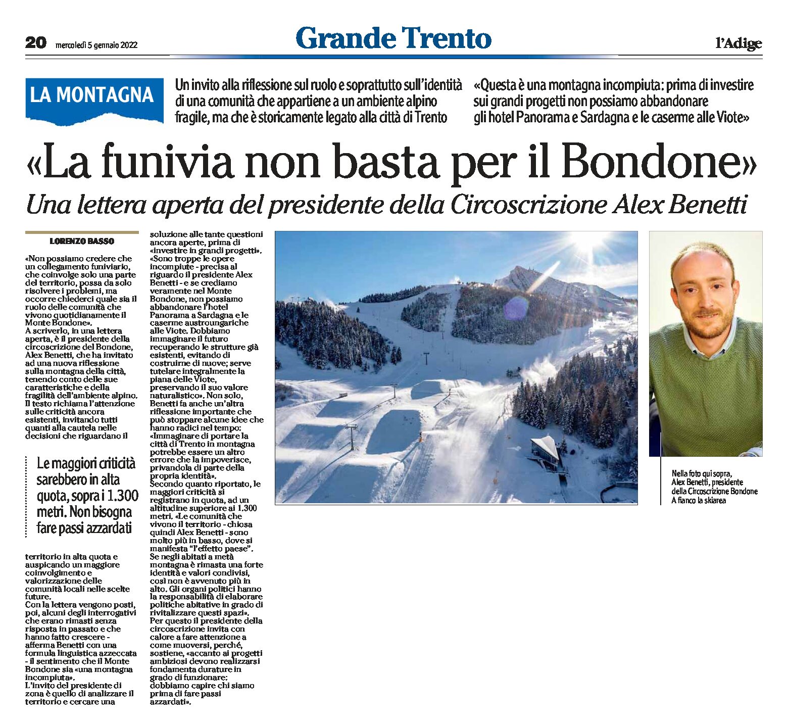 Monte Bondone: la funivia non basta. Lettera aperta del presidente della Circoscrizione