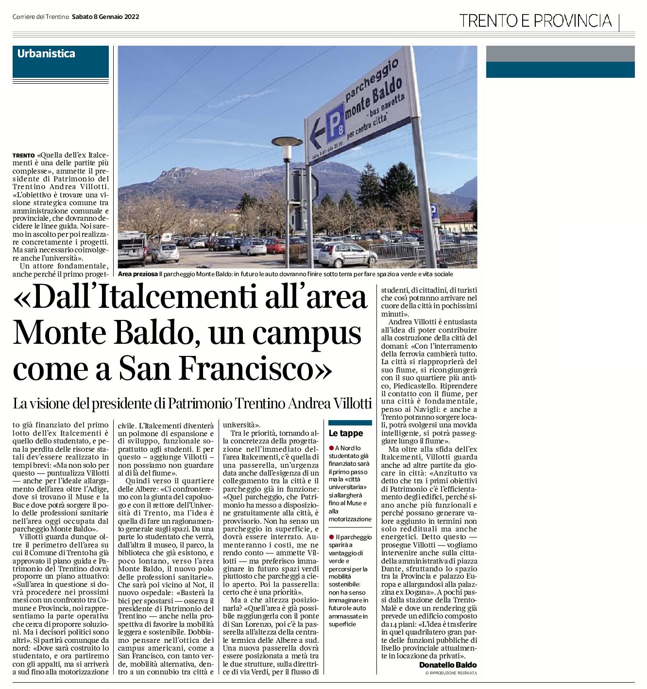Trento: dall’Italcementi all’area Monte Baldo, un campus come a San Francisco. Intervista a Villotti