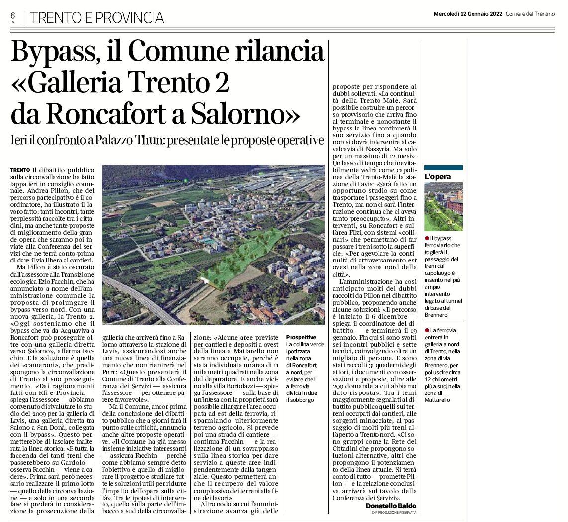 Bypass: il Comune rilancia “galleria Trento 2 da Roncafort a Salorno”
