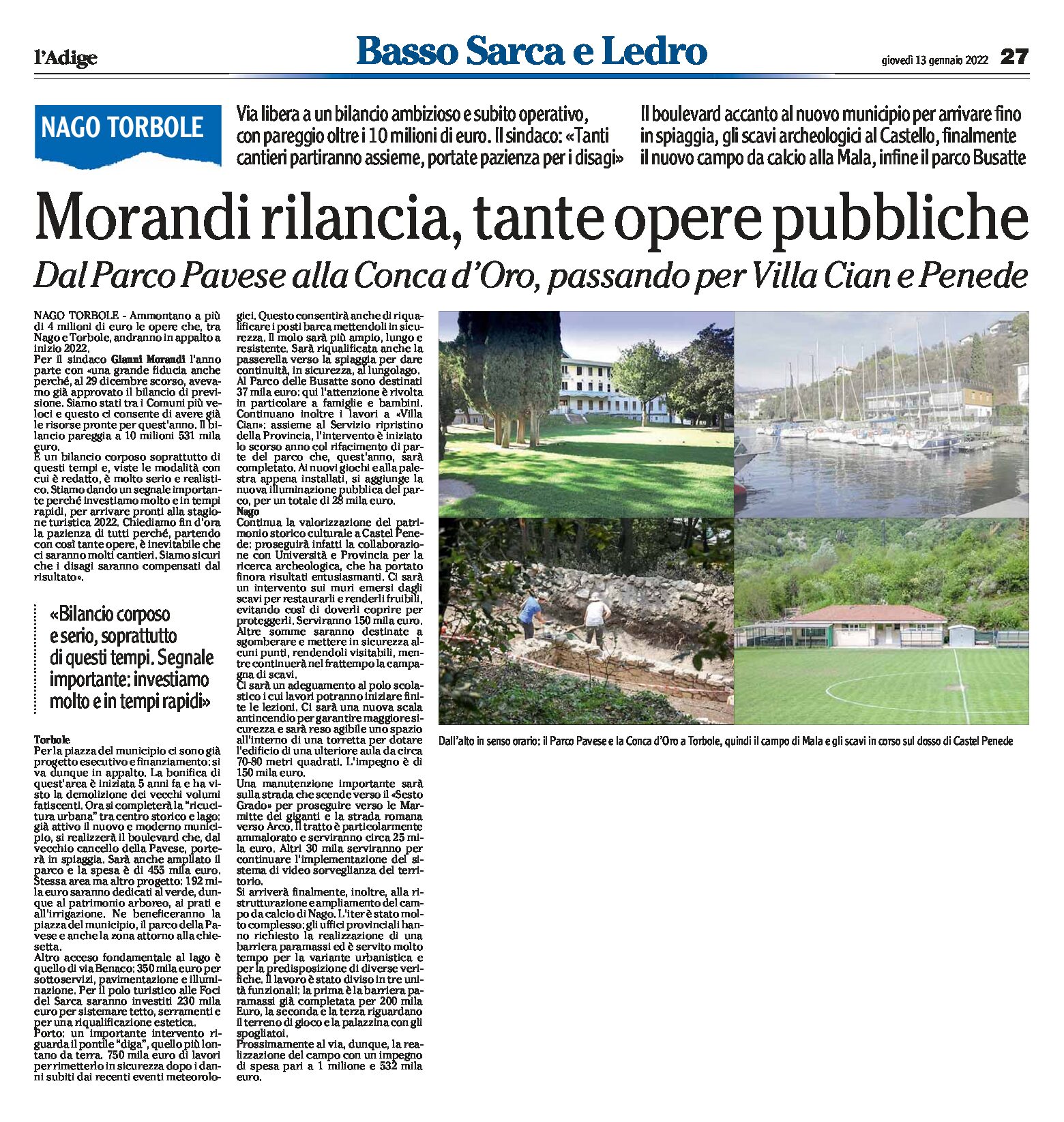 Nago Torbole: il sindaco Morandi rilancia, tante opere pubbliche