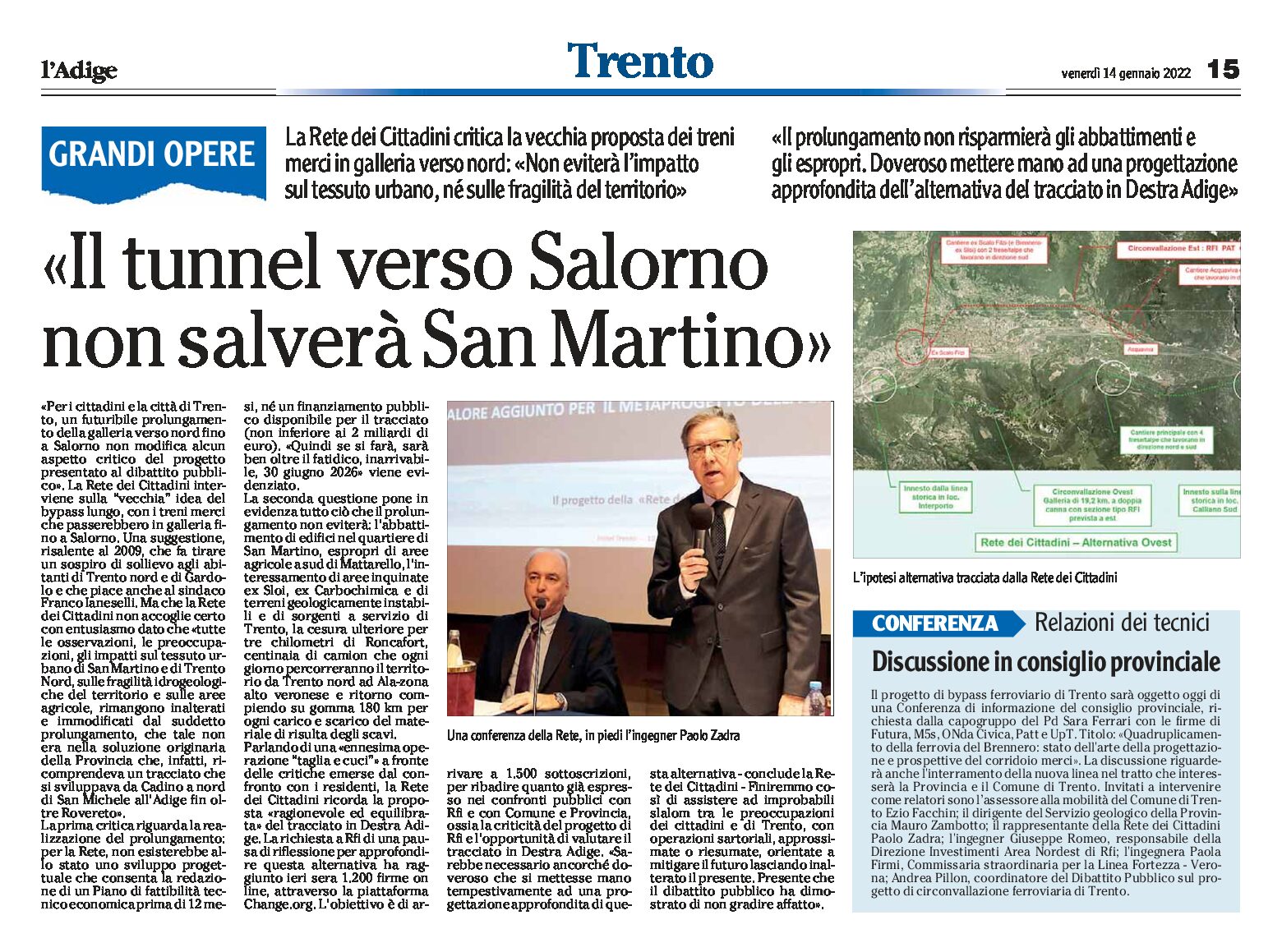 Trento, bypass: il tunnel verso Salorno non salverà San Martino