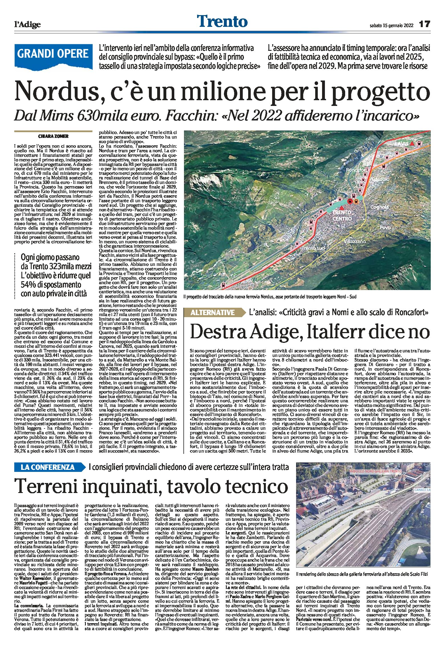 Trento, grandi opere: Nordus, bypass, destra Adige, terreni inquinati