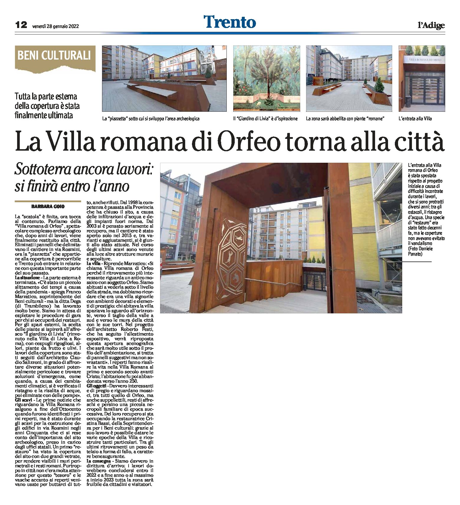 Trento: la Villa romana di Orfeo torna alla città. Si finirà entro l’anno