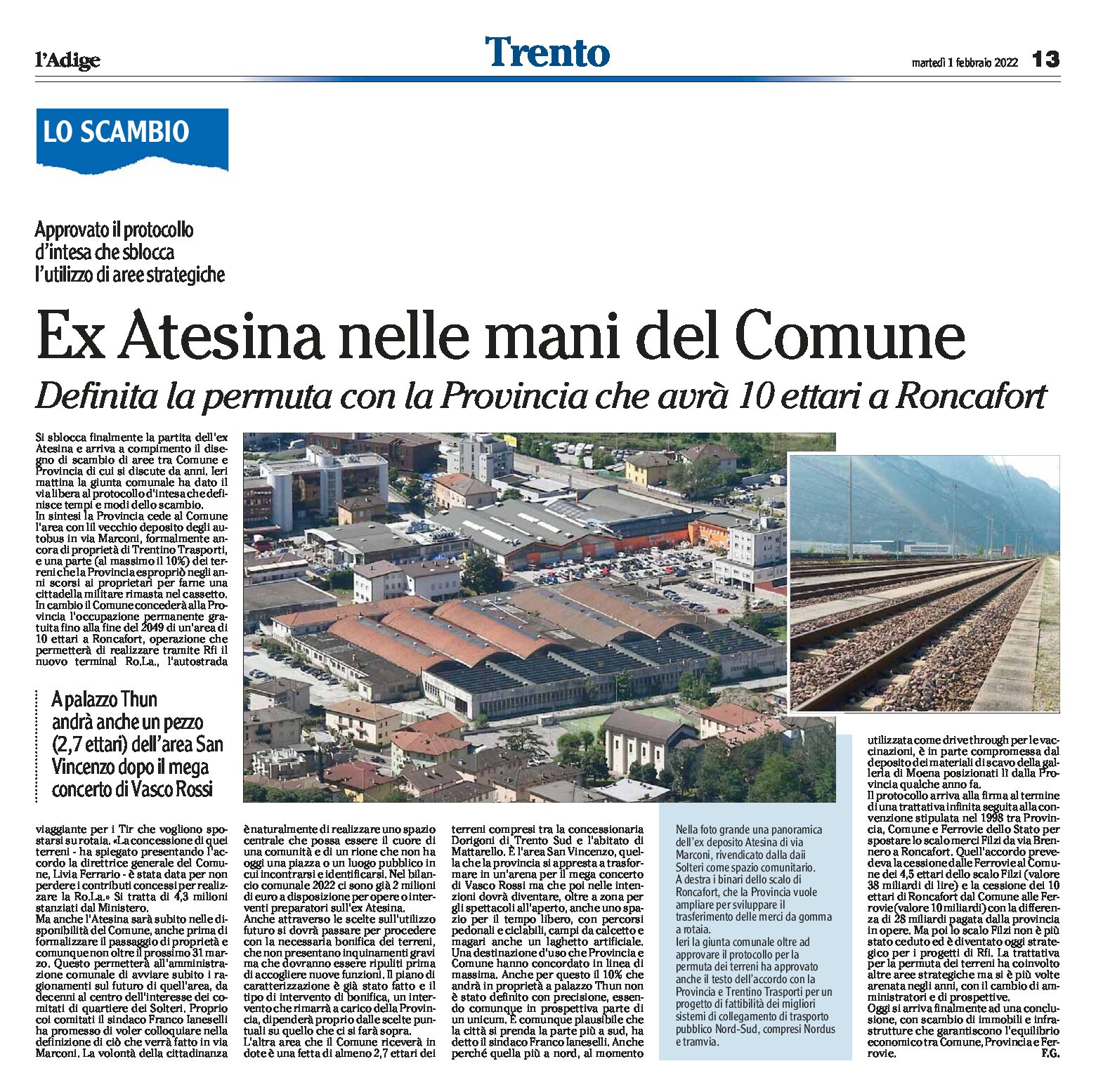 Trento: ex Atesina nelle mani del Comune. Permuta con la Provincia
