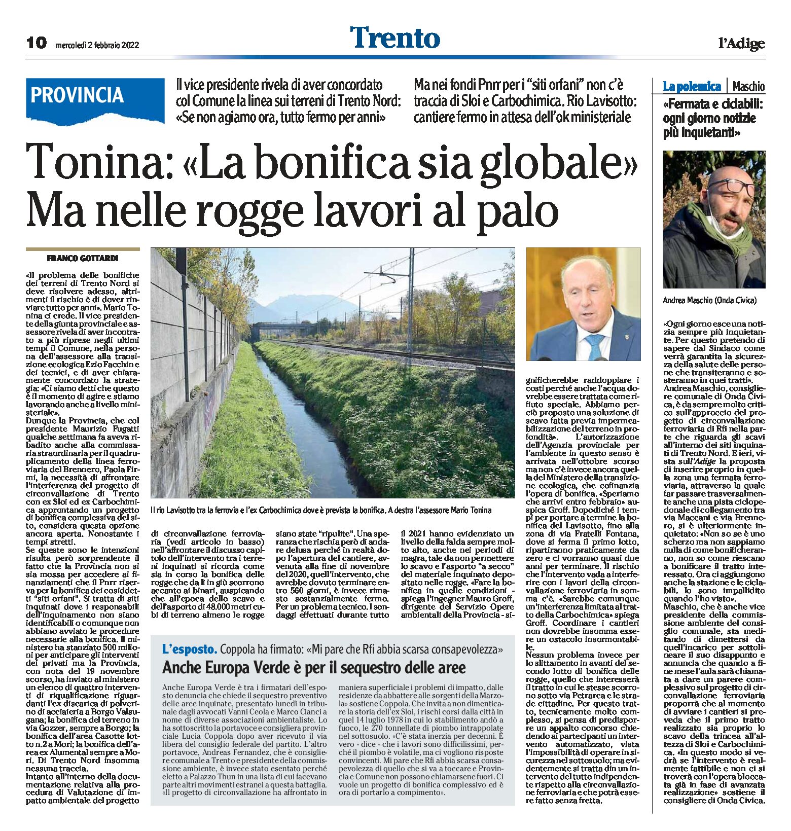 Trento Nord: Tonina “la bonifica sia globale”