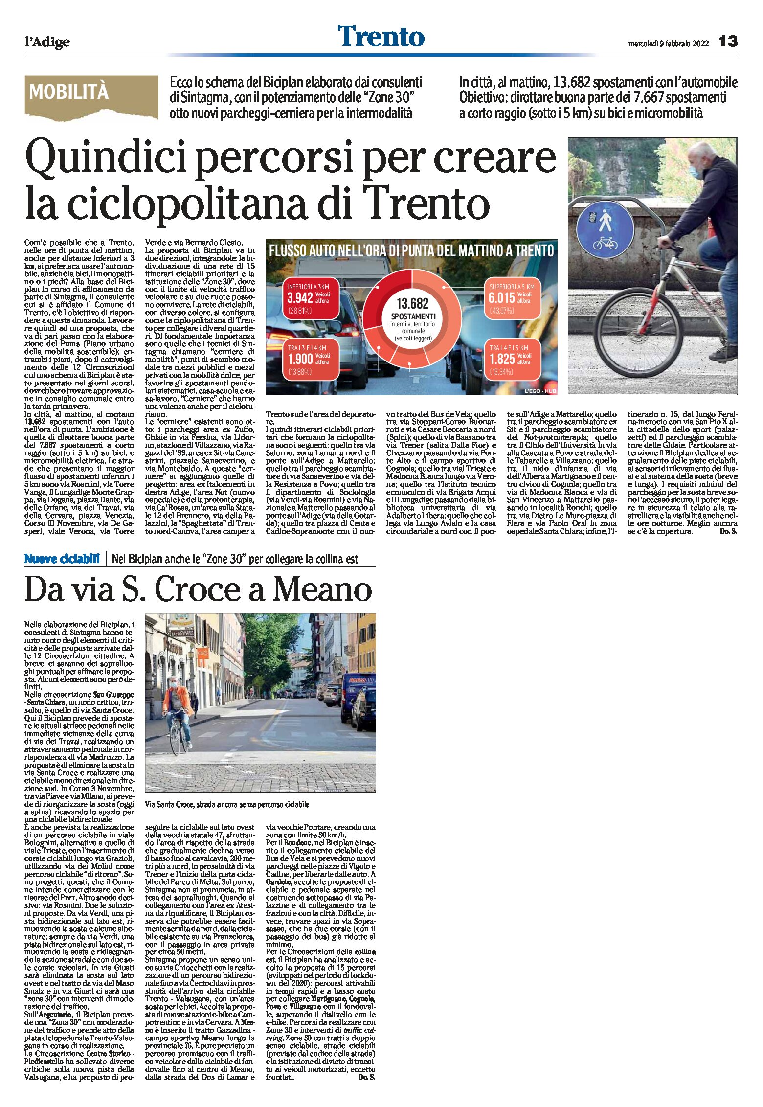 Mobilità: quindici percorsi per creare la ciclopolitana di Trento
