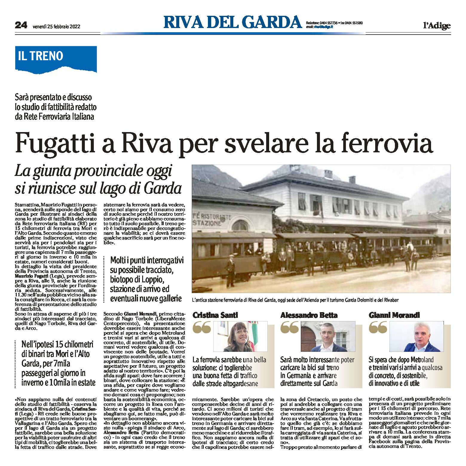 Lago di Garda: Fugatti a Riva per svelare la ferrovia