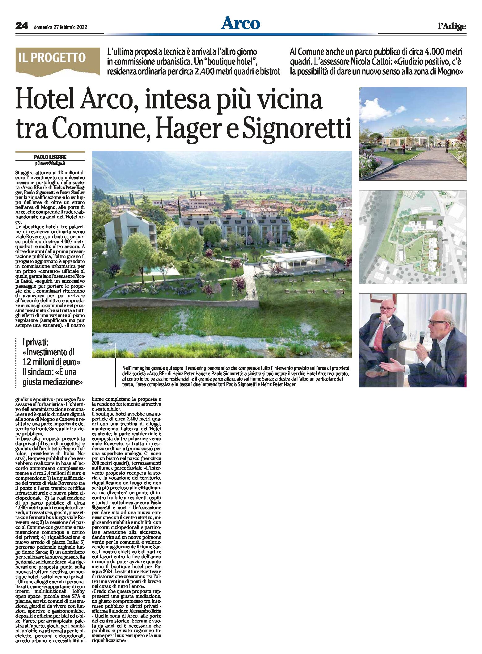 Hotel Arco: intesa più vicina tra Comune Hager e Signoretti