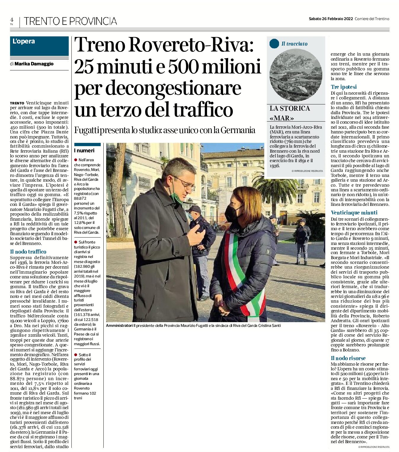 Treno Rovereto-Riva: 25 minuti e 500 milioni per decongestionare un terzo del traffico
