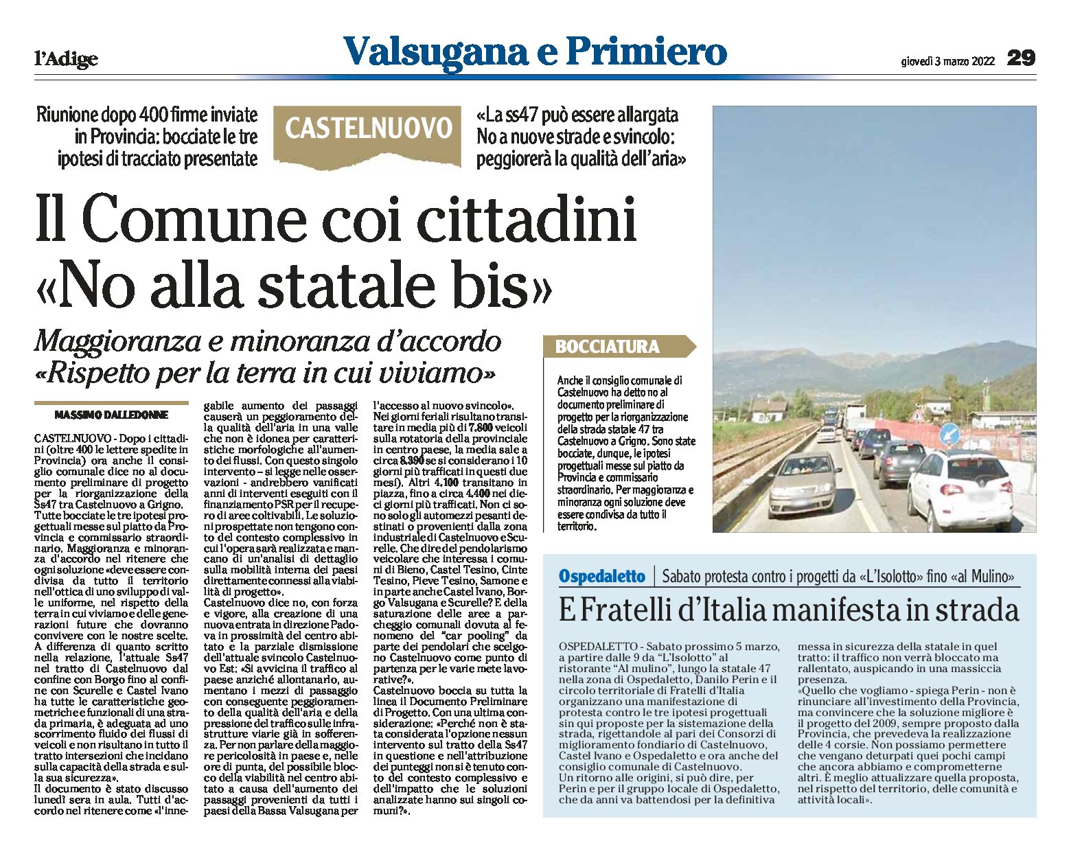 Castelnuovo: il Comune con i cittadini “no alla statale bis”