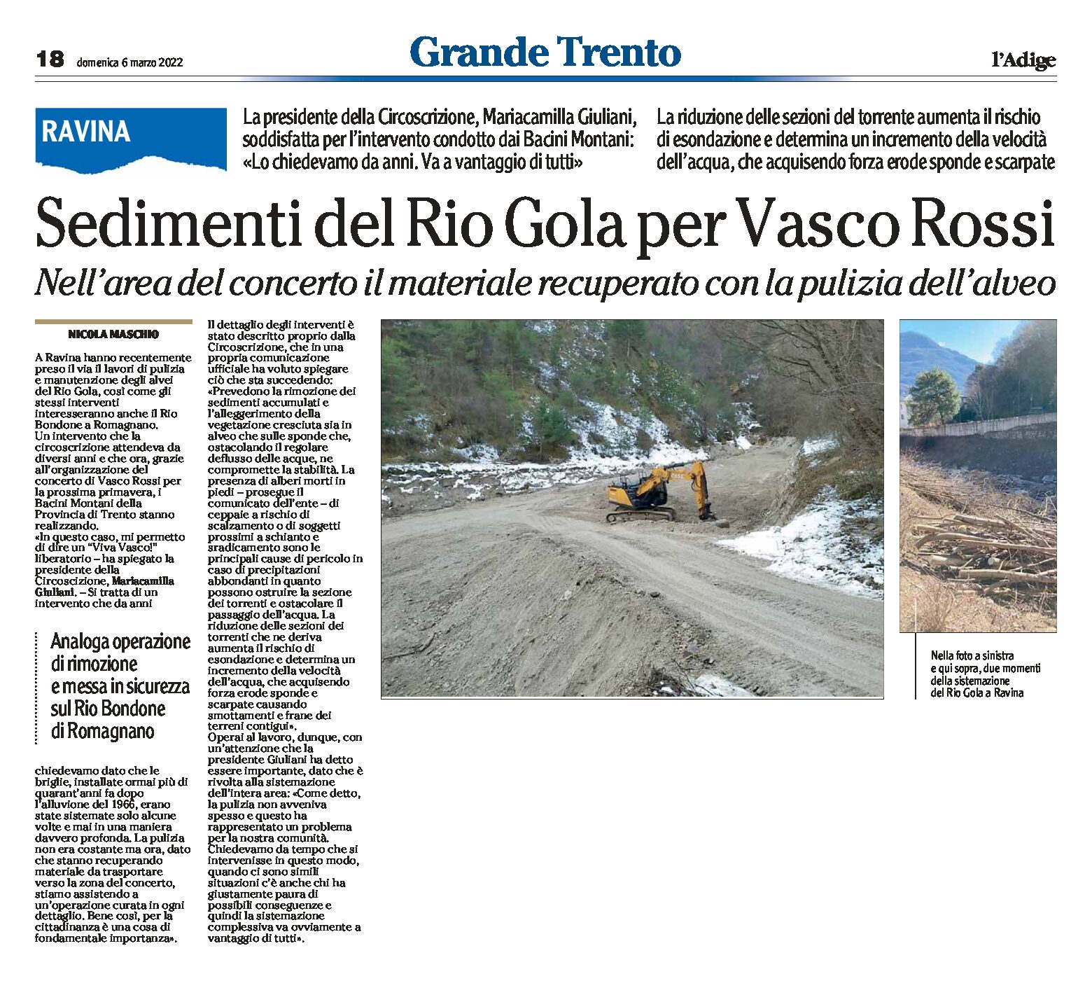 Ravina: sedimenti del Rio Gola per Vasco Rossi. Nell’area del concerto il materiale recuperato