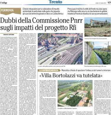 Trento, ferrovia: dubbi della Commissione Pnrr su impatti progetto Rfi