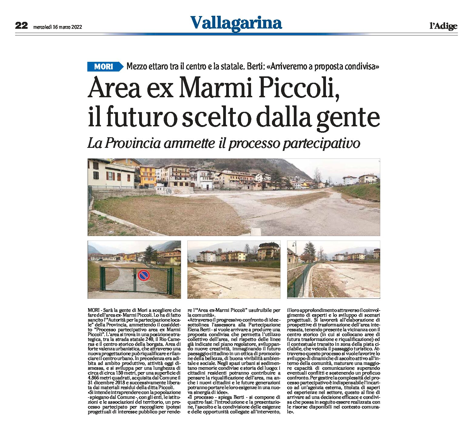 Mori: sarà la gente a scegliere il futuro dell’area ex Marmi Piccoli