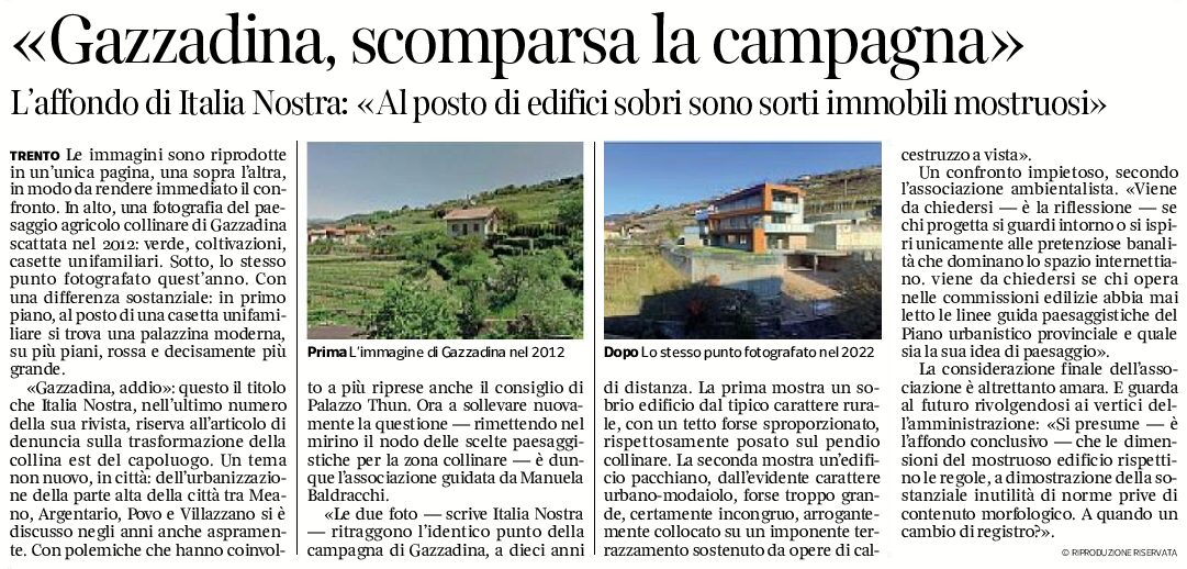Italia Nostra: “Gazzadina addio”, confronto paesaggi agricolo ed edificato. Su Informa, foto 2012 e 2022
