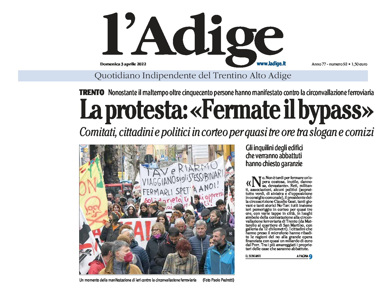 Trento: la protesta “fermate il bypass”