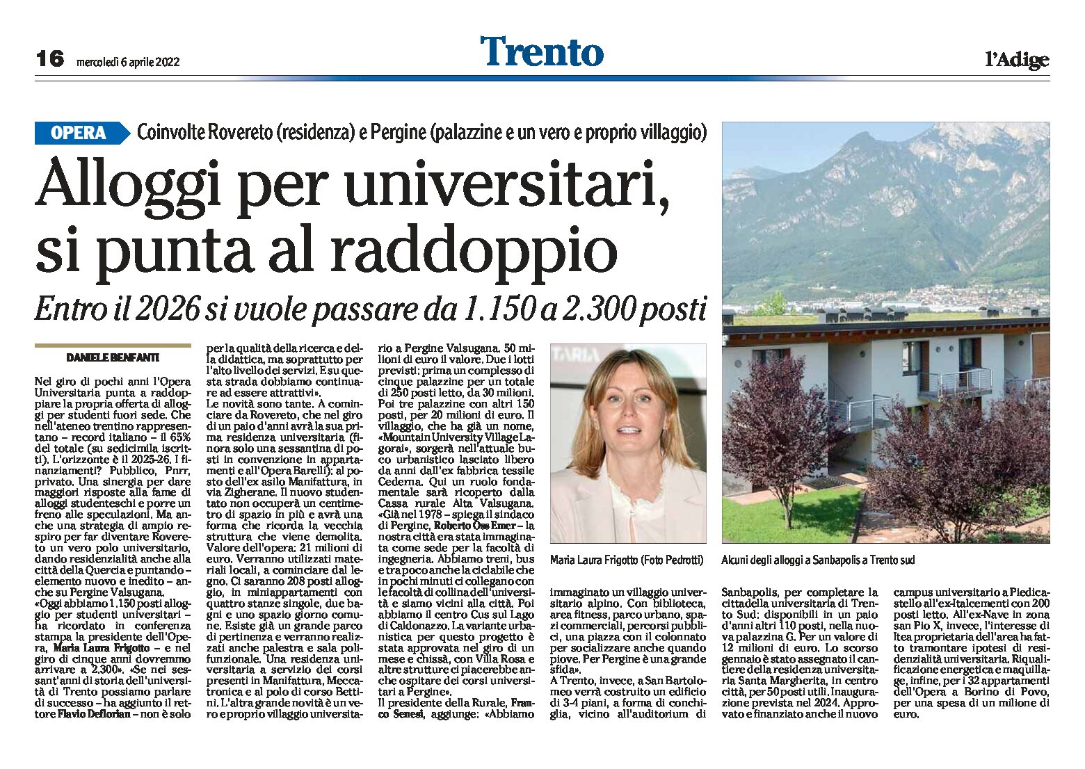 Trento: alloggi per universitari, si punta al raddoppio