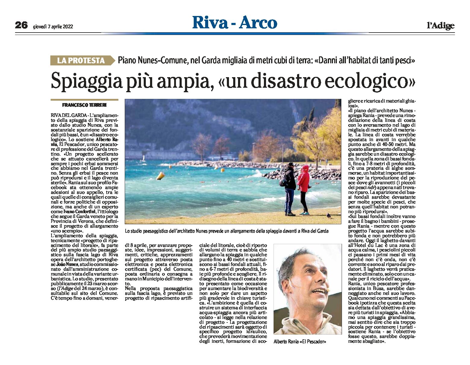 Riva, piano Nunes-Comune: spiaggia più ampia, Rania “un disastro ecologico”