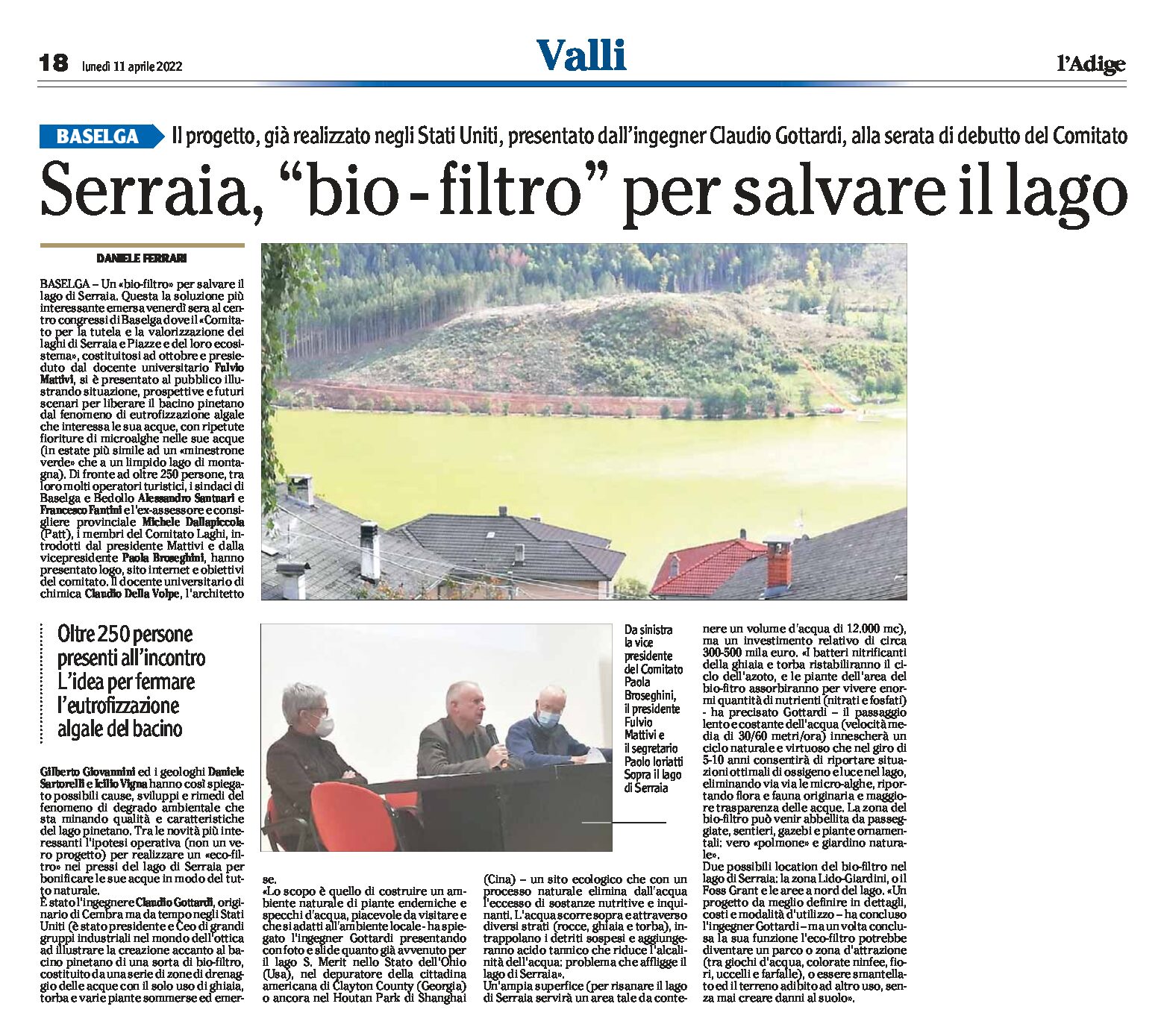 Baselga, Serraia: “bio-filtro” per salvare il lago