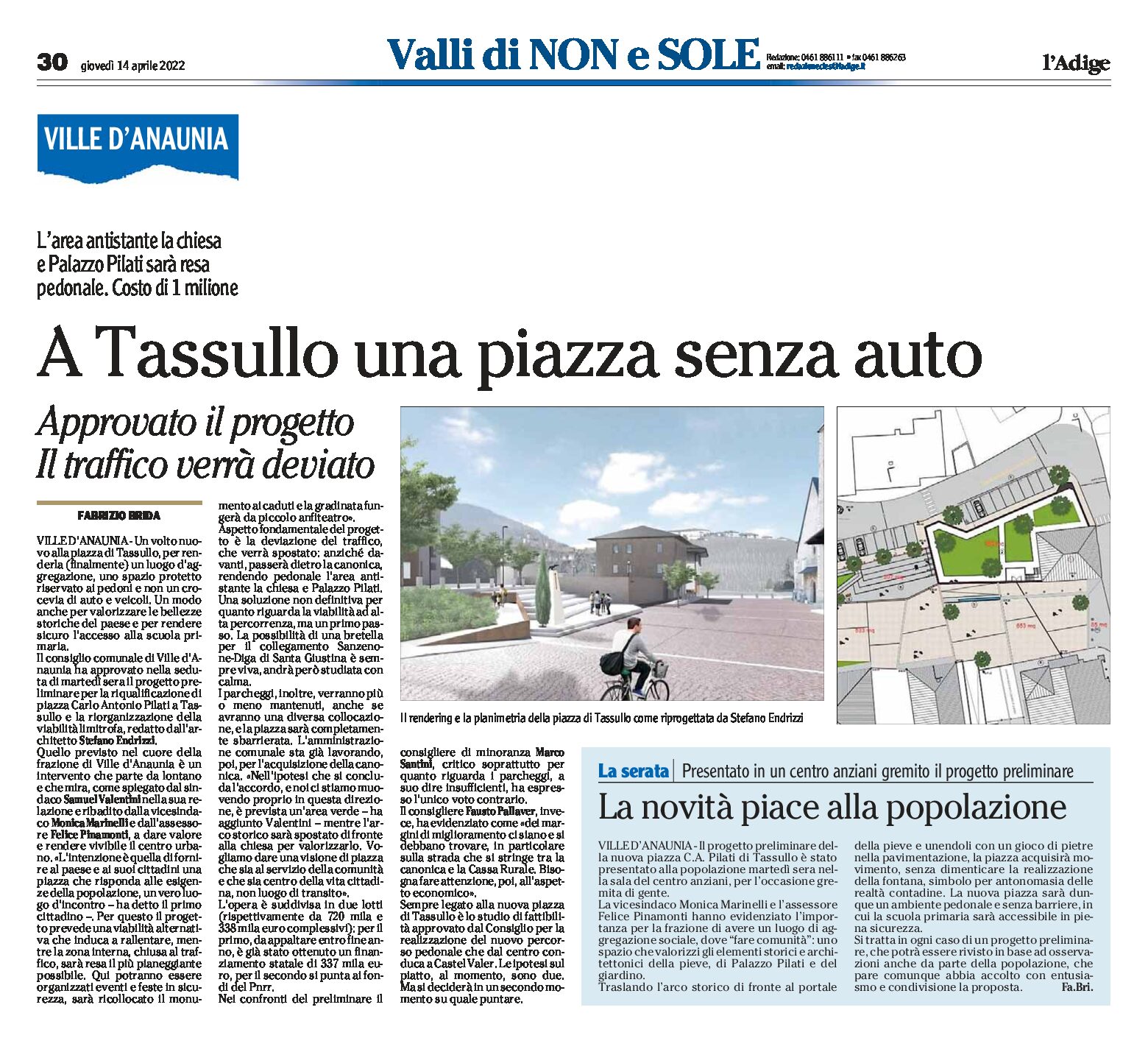 Tassullo: riqualificazione di piazza Pilati, senza auto