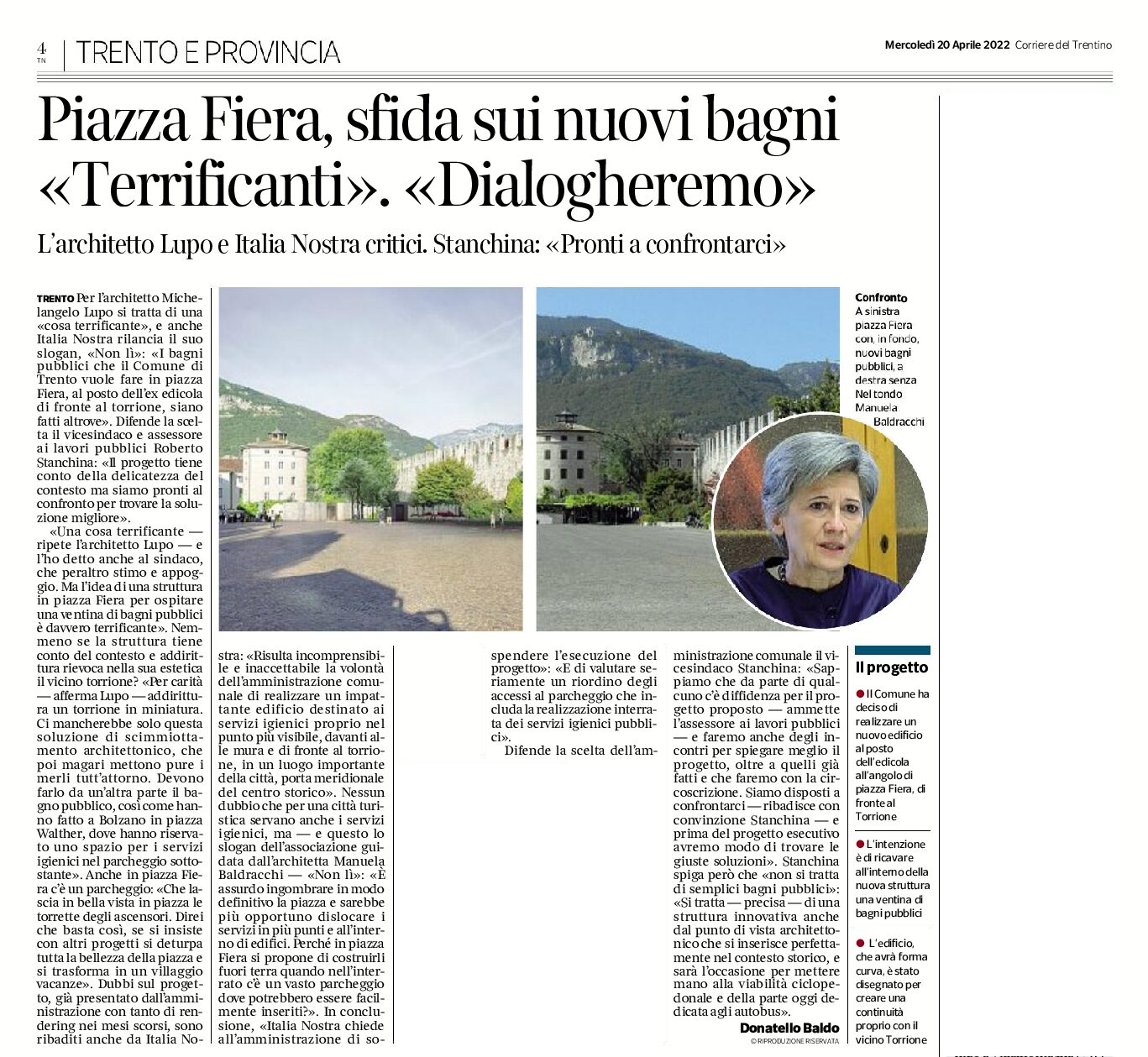 Trento, piazza Fiera: sfida sui nuovi bagni, “no” di Italia Nostra e Lupo