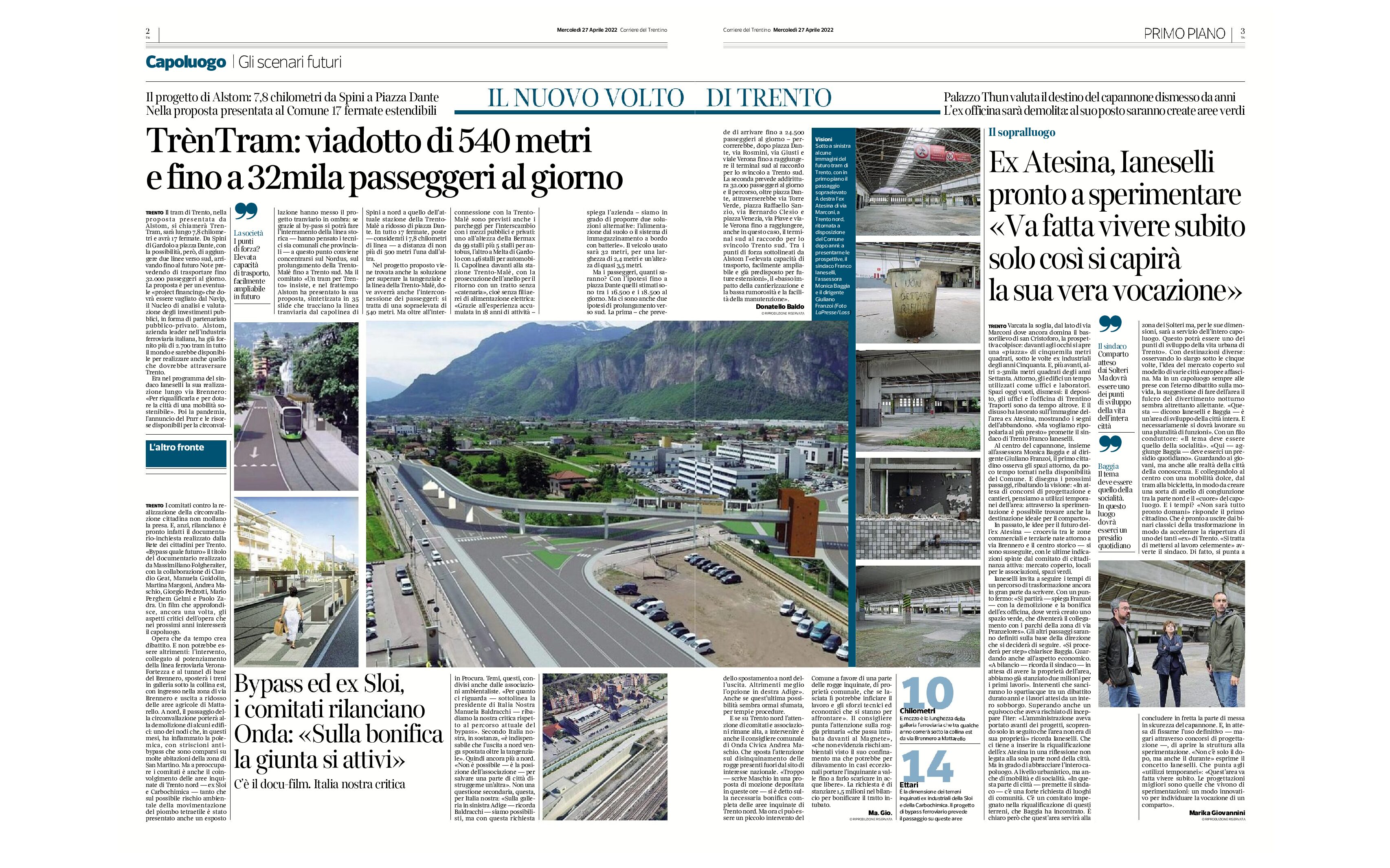 Trento: TrènTram, progetto di Alstom, da Spini di Gardolo a piazza Dante
