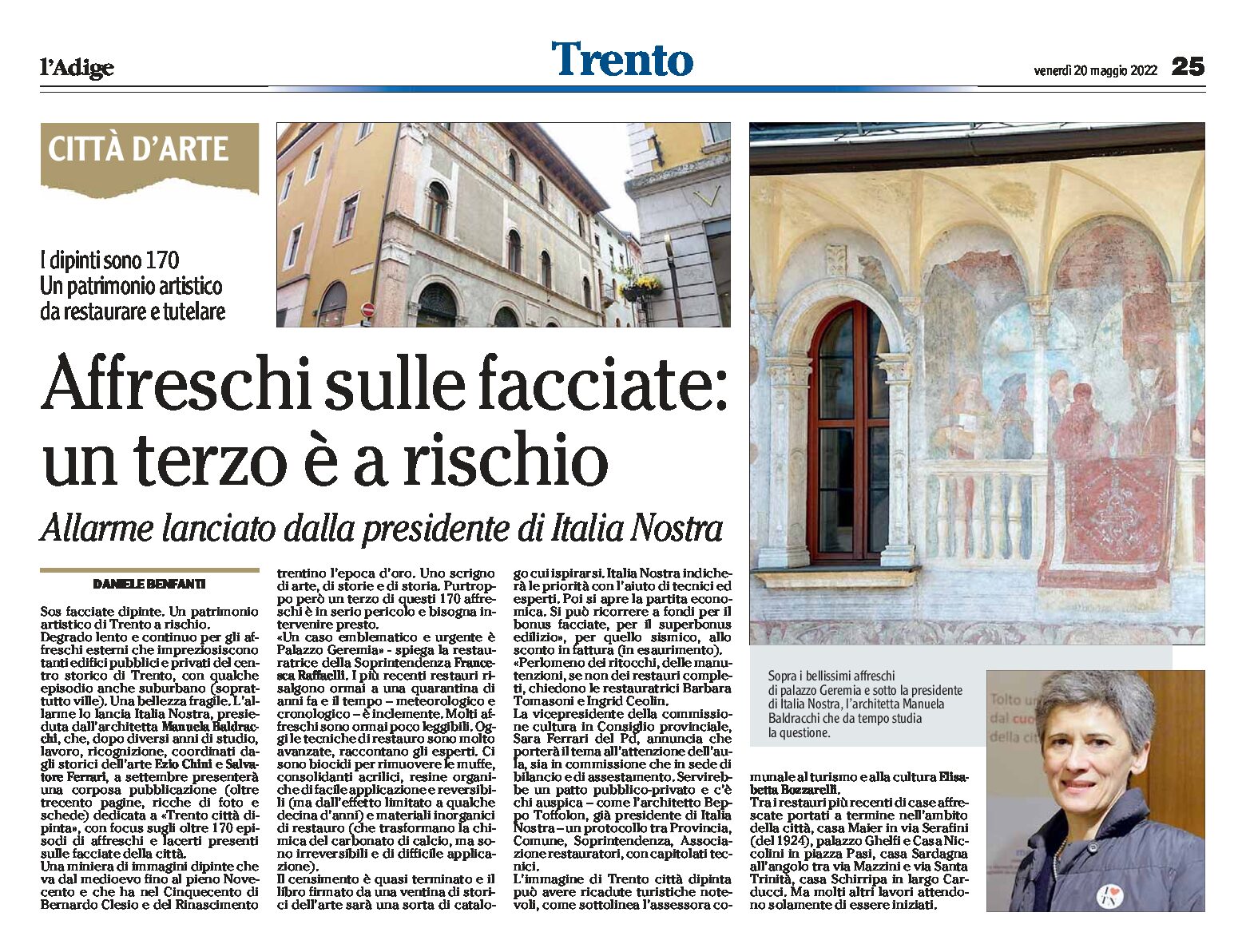 Italia Nostra lancia l’allarme: è a rischio un terzo degli affreschi sulle facciate di Trento