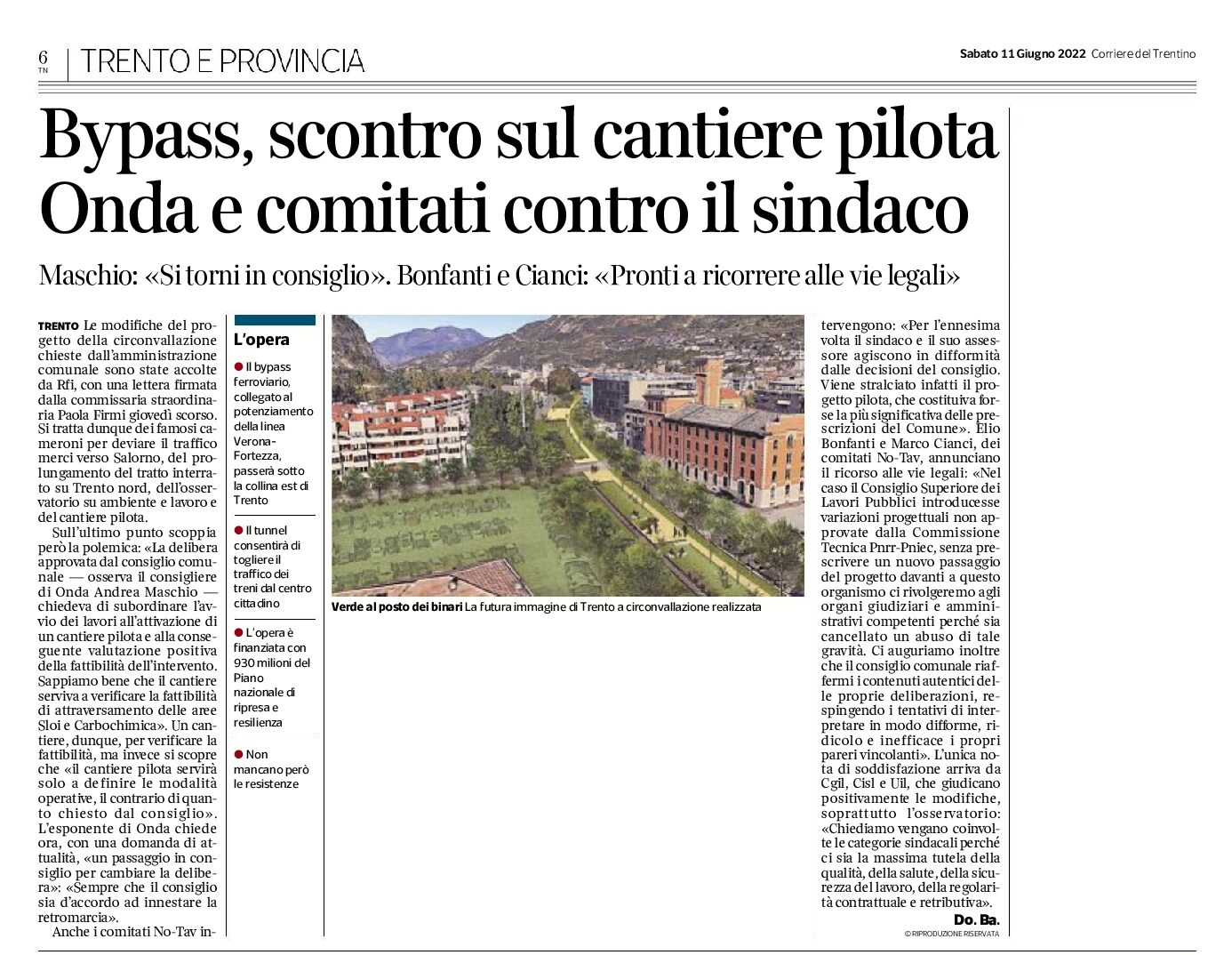 Trento, bypass: scontro sul cantiere pilota