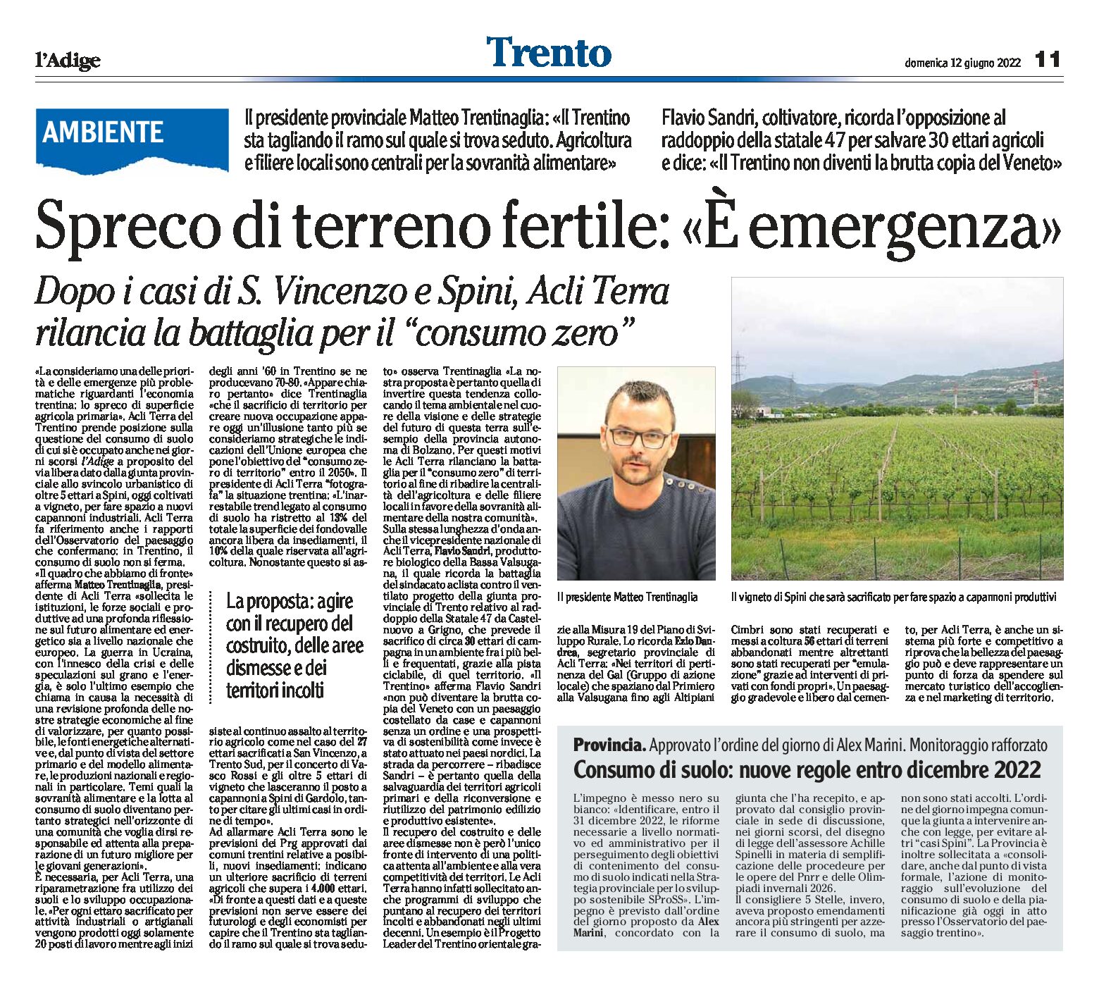 Ambiente, Trentino: spreco di terreno fertile, Acli Terra “è emergenza”