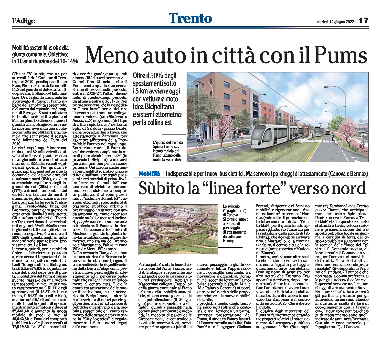 Trento, mobilità: meno auto in città con il Pums