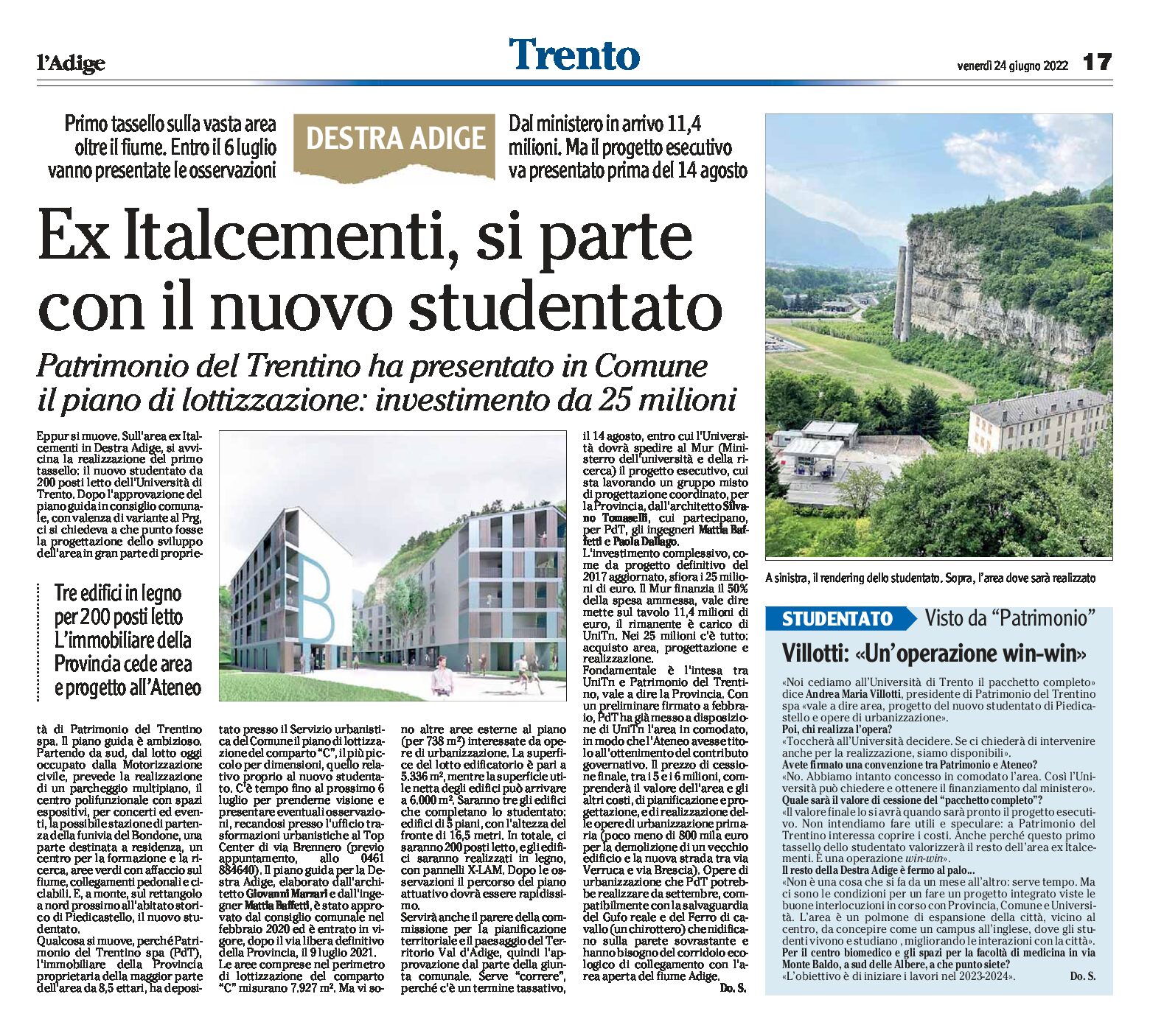 Trento, ex Italcementi: si parte con il nuovo studentato. Patrimonio del Trentino ha presentato in Comune il piano di lottizzazione