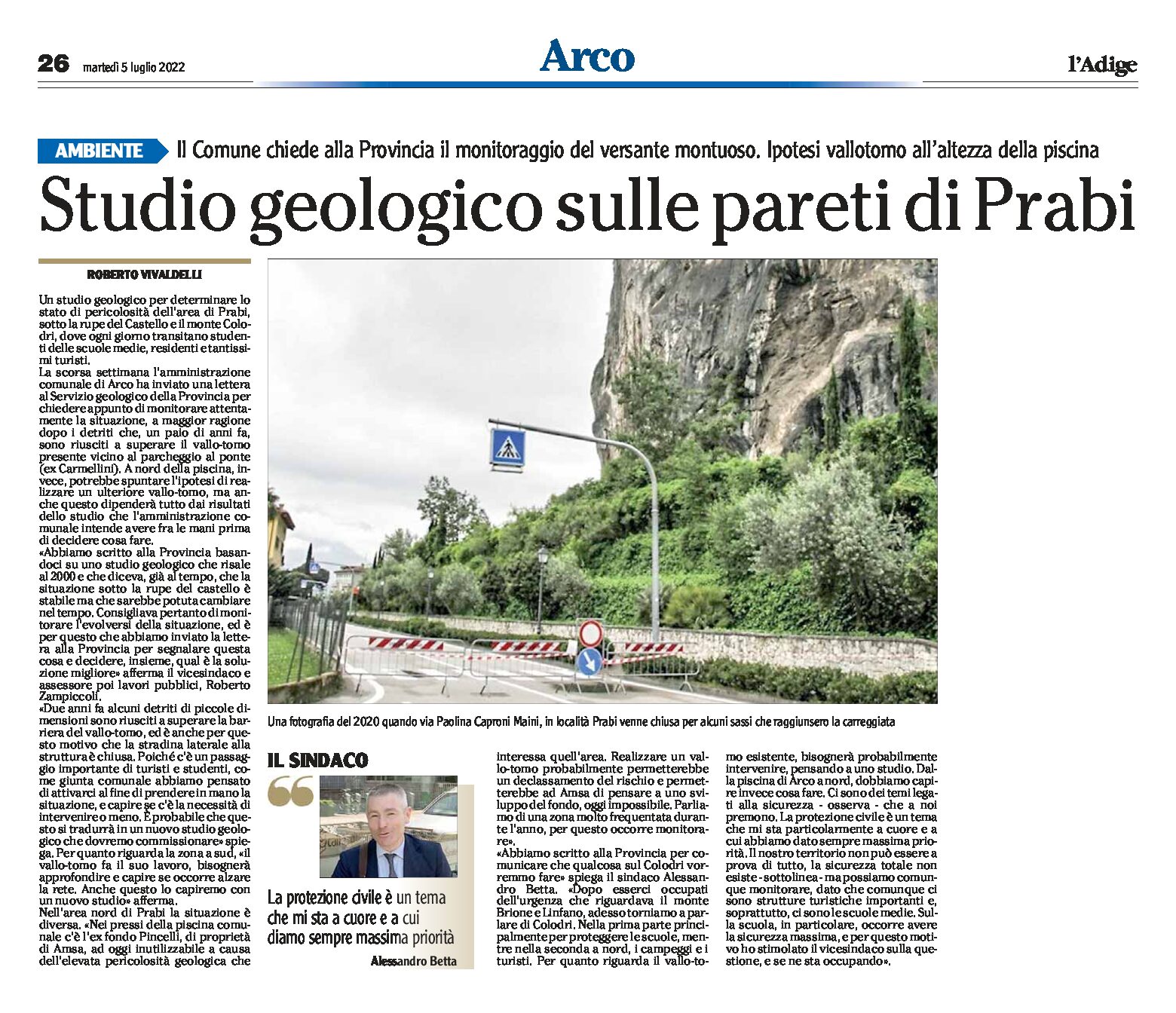 Arco: studio geologico sulle pareti di Prabi. Il Comune chiede alla Provincia il monitoraggio del versante montuoso