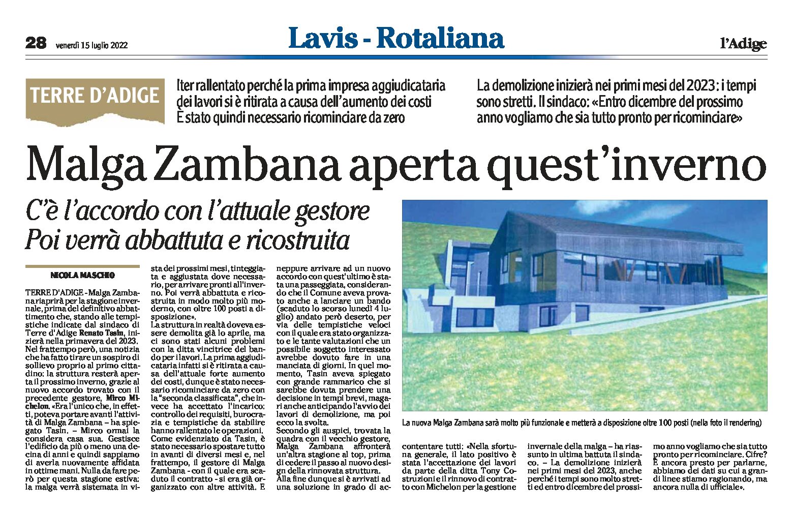 Terre d’Adige: Malga Zambana verrà abbattuta e ricostruita