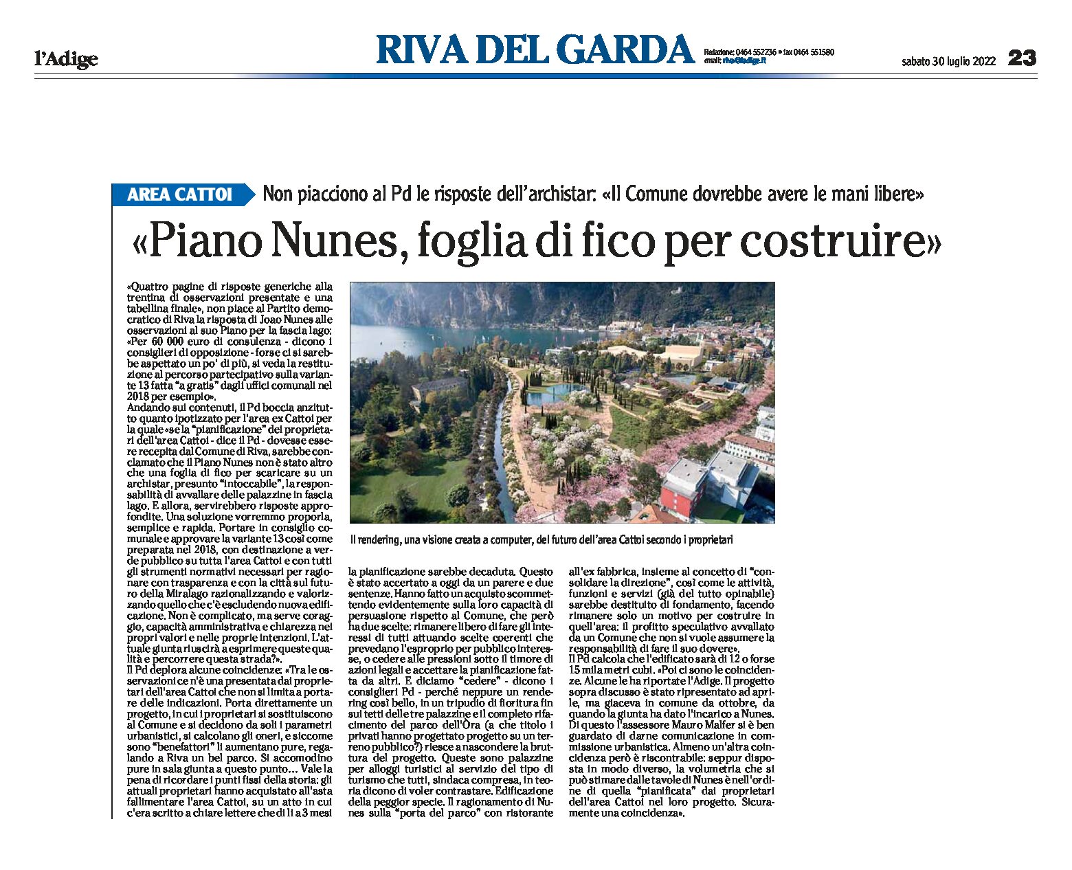 Riva, fascialago: il Pd critica le risposte di Nunes