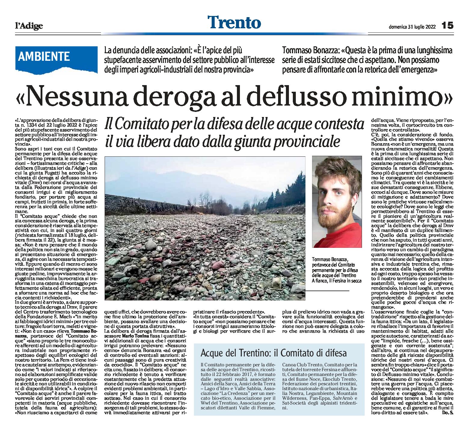 Ambiente: il Comitato acque Trentino “nessuna deroga al deflusso minimo”