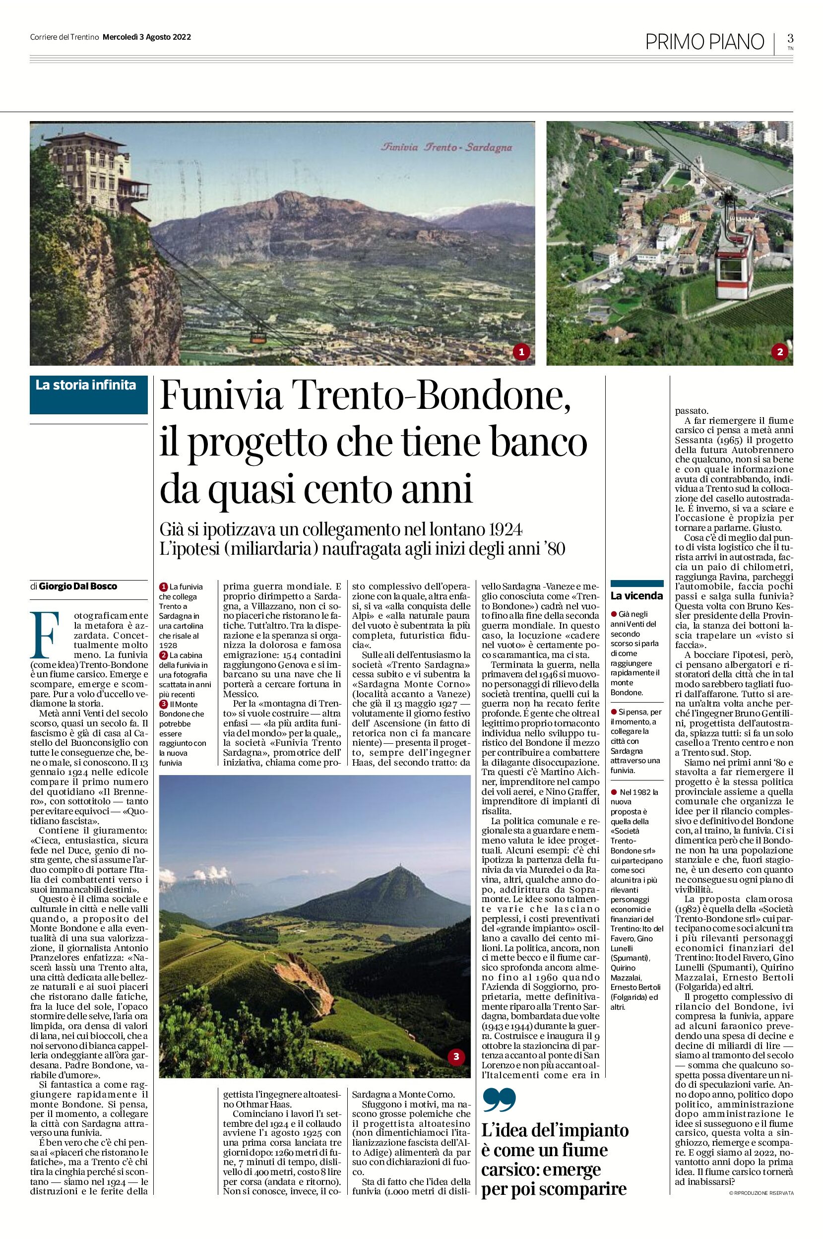 Funivia Trento-Bondone: il progetto che tiene banco da quasi cento anni